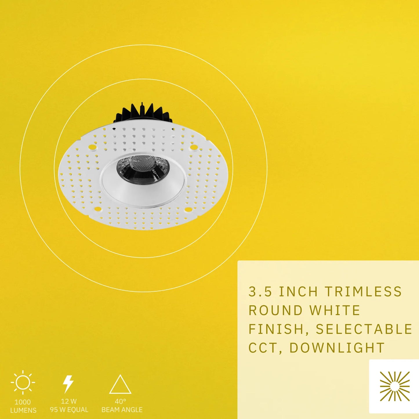 P-5000 3.5 Inch Trimless Round White 12W 1000 Lumens 5CCT Recessed Light