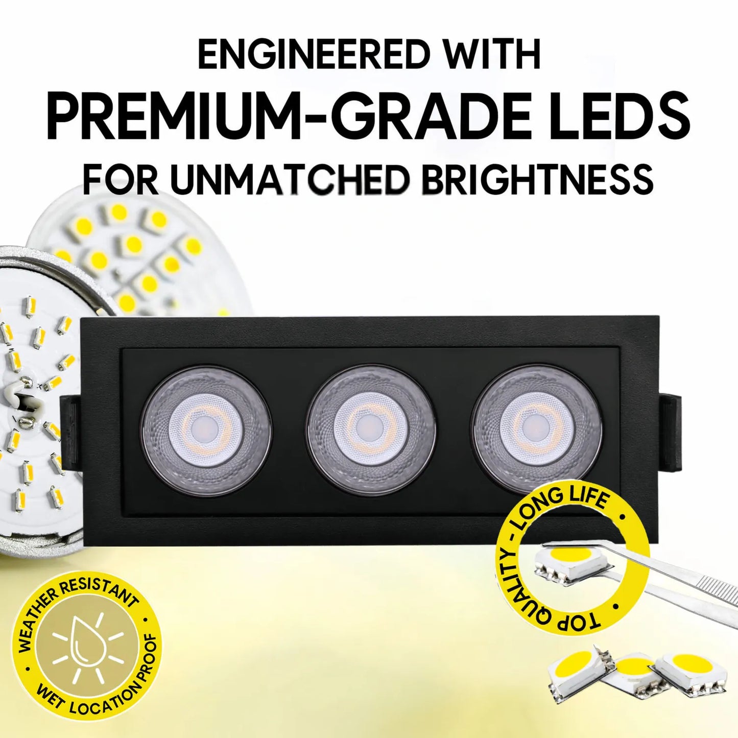 P-7262 2 Inch 3 Head Black Finish, 9W, 600 Lumens, 5CCT Recessed Light