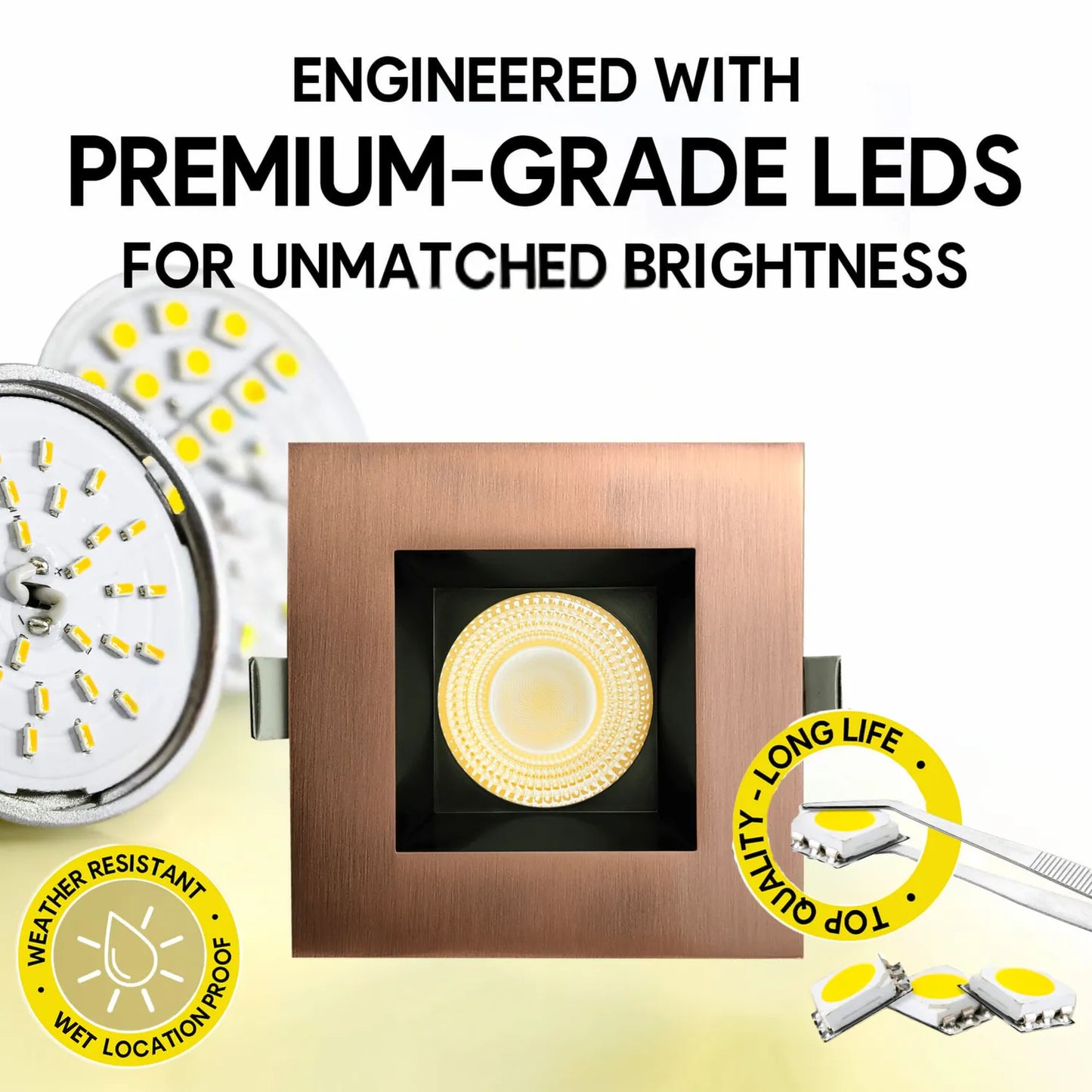 P-7170 3.5 Inch Square Brushed Copper HO 18-30W, 1700-2700 Lumens 5CCT Recessed Light