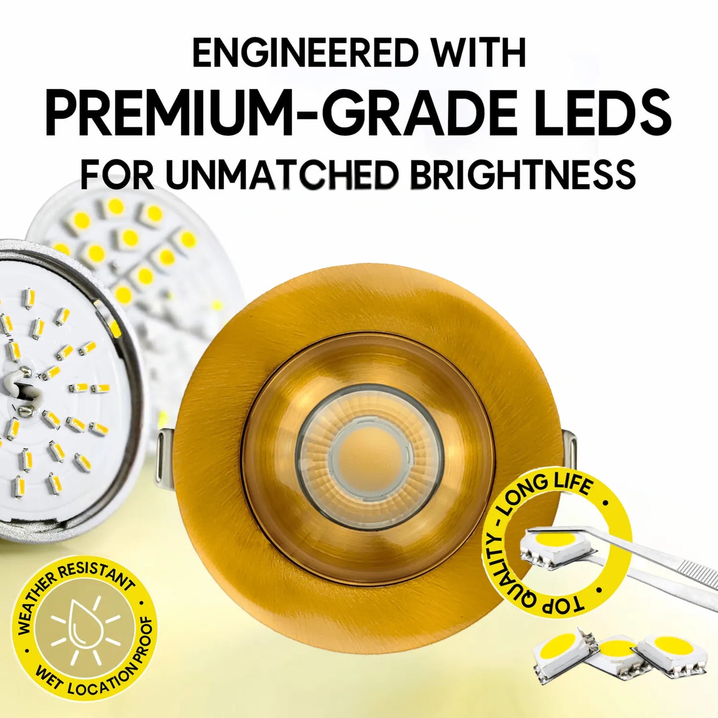 P-7189 3 Inch Round Brushed Brass HO 24W, 2100 Lumens, Non-IC, 5CCT Gimbal Light