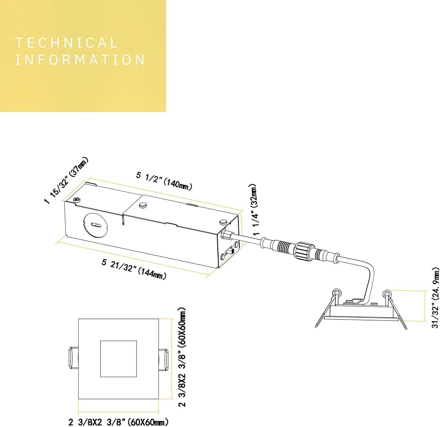 P-6622 2 Inch Slim Ultra-Thin Square, Black Finish 5 Watts, 300 Lumens 5CCT Recessed Light