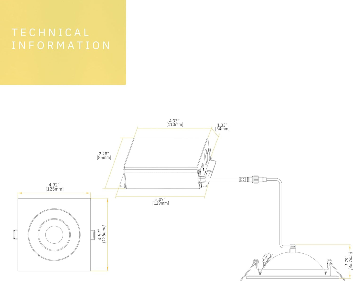 P-6529 4 Inch Gimbal Square, White Finish 13 Watts, 1200 Lumens 5CCT Recessed Light