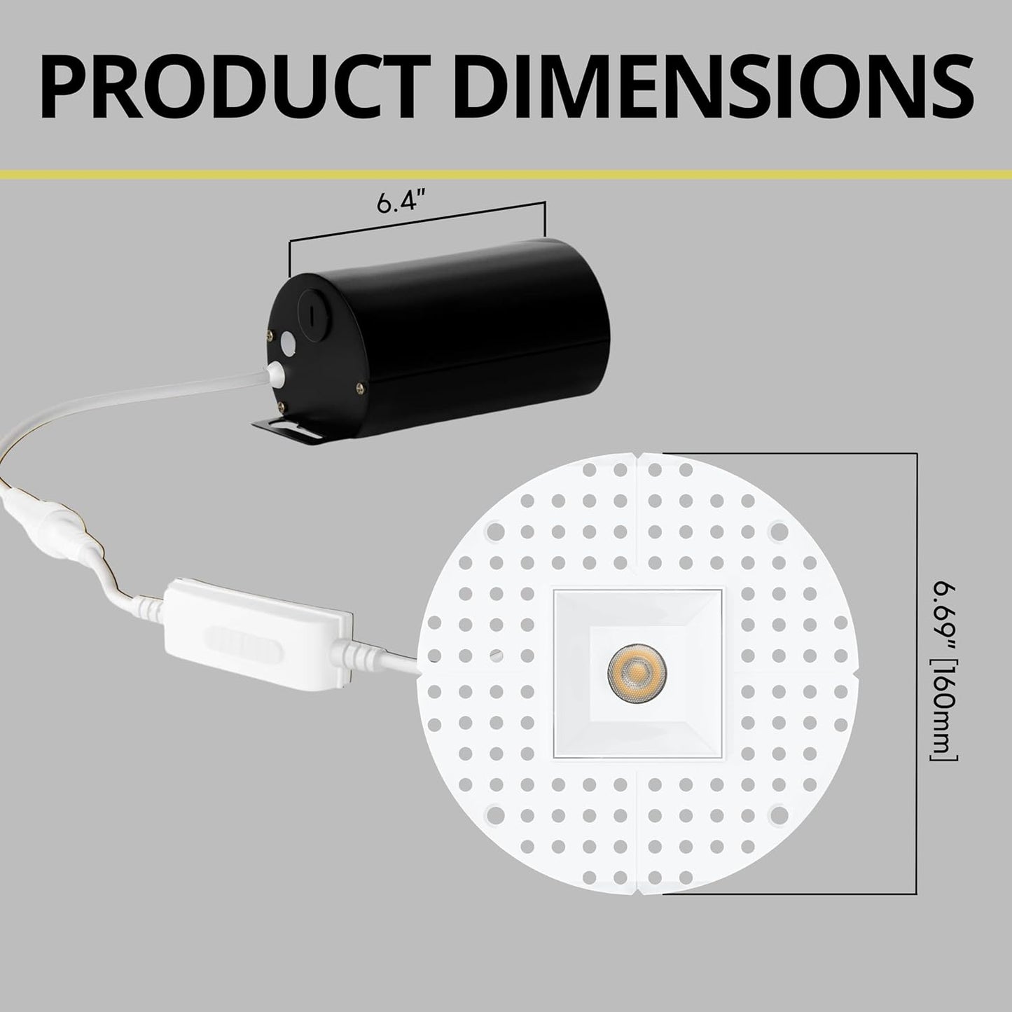 P-7399 2 inch Trimless Single Head Square White HO, 8/14W, 750/1200 Lumens, 5CCT Recessed Light