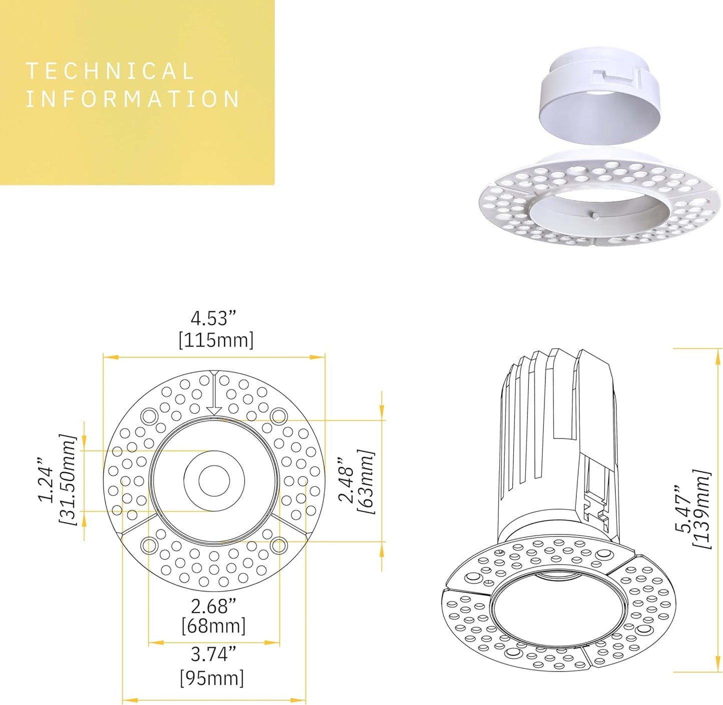 P-6351 2 Inch Trimless Round White 14/20W,1200/1700 Lumens 5CCT Recessed Light