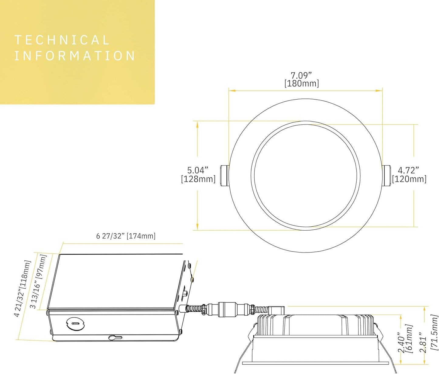 P-6404 6 Inch Slim Round White Finish 48W-28W=500W-325W, 5000-2700 Lumens 5CCT Recessed Light