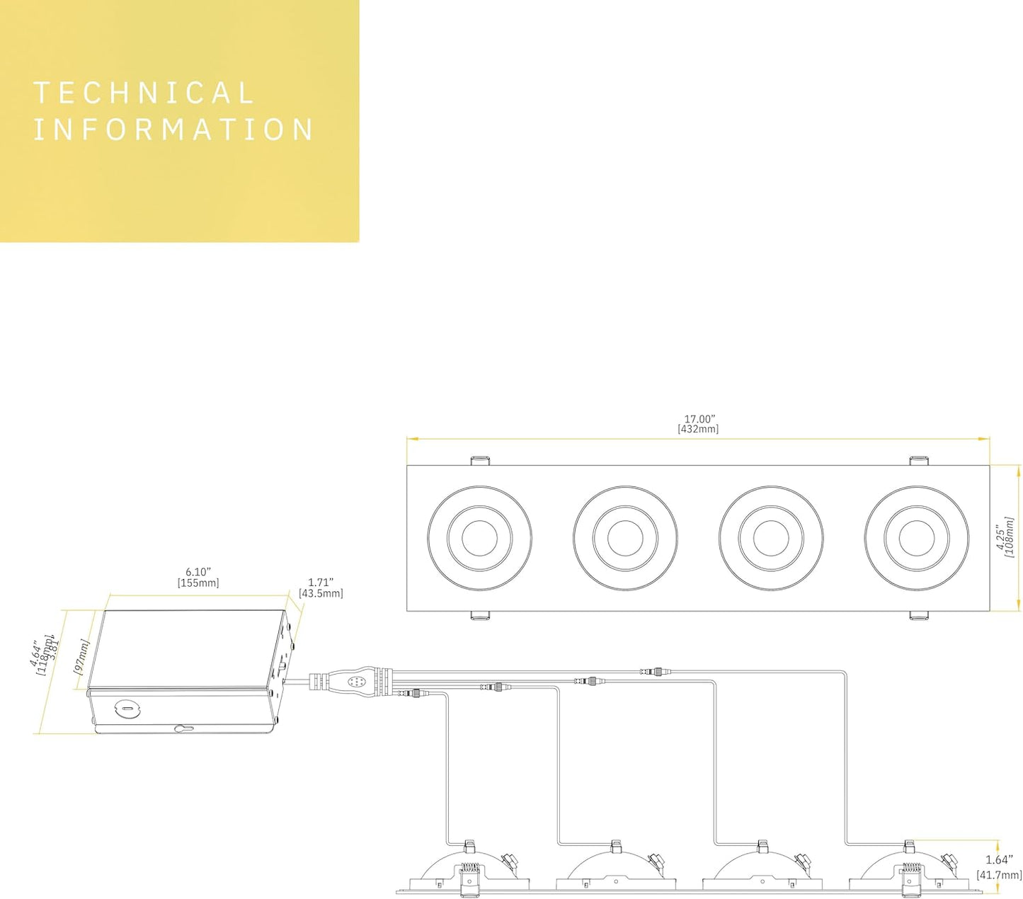 P-6554 3.5 Inch 4 Head Multiple Gimbal, White Finish 36 Watts, 3200 Lumens 5CCT Recessed Light