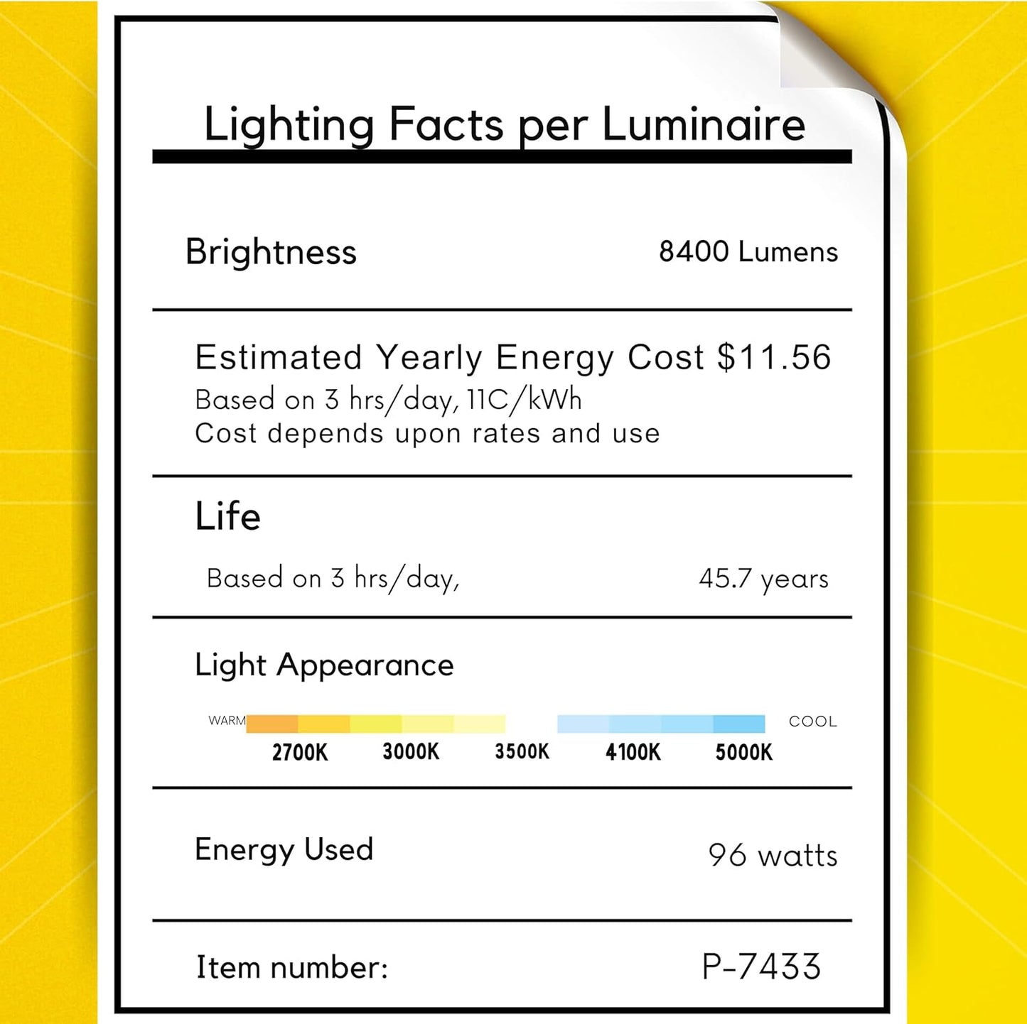 P-7433 3 inch Trimless 4 Head Round White HO, 96W, 8400 Lumens, Non-IC, 5CCT Recessed Light
