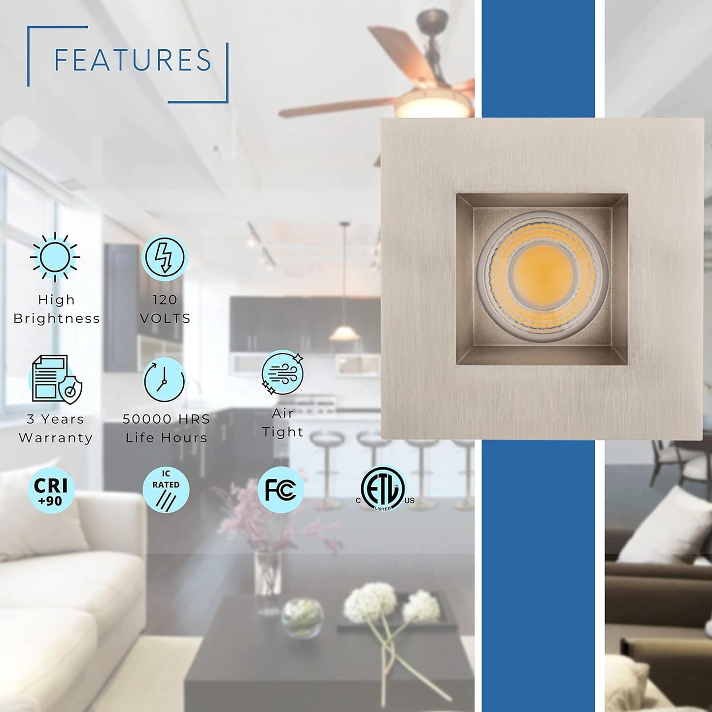 P-6016 3 Inch Brushed Nickel Square 15W 1400 Lumens 5CCT Recessed Light