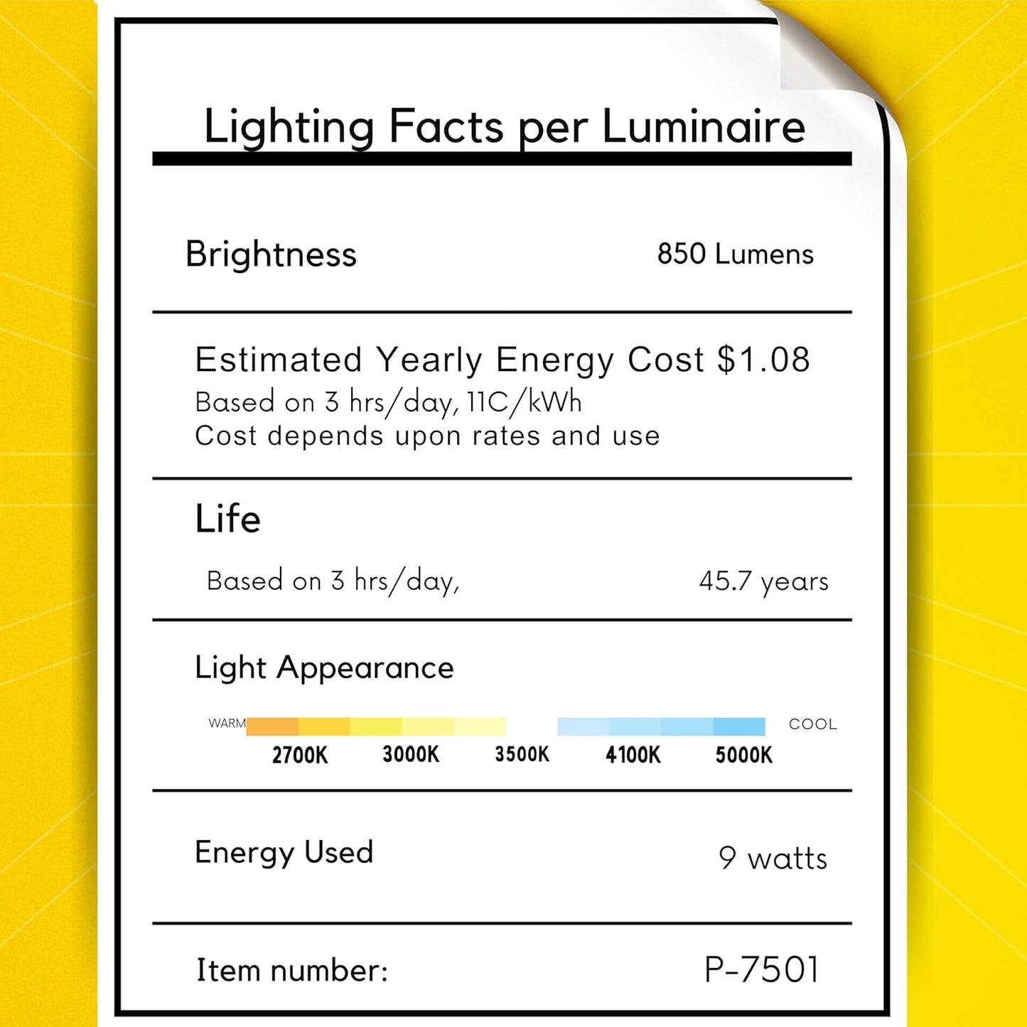 P-7501 3 inch Trimless Square Wall-Wash Black, 9W, 850 Lumens, 5CCT Recessed Light
