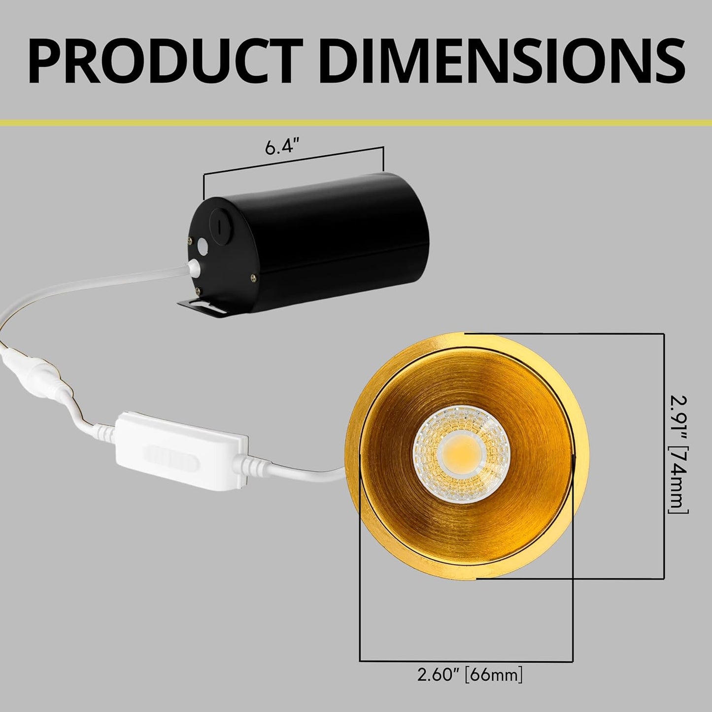 P-7073 2 Inch Millwork Trimless Round Brushed Brass HO 20-14W, 1700-1200 Lumens 5CCT Recessed Light