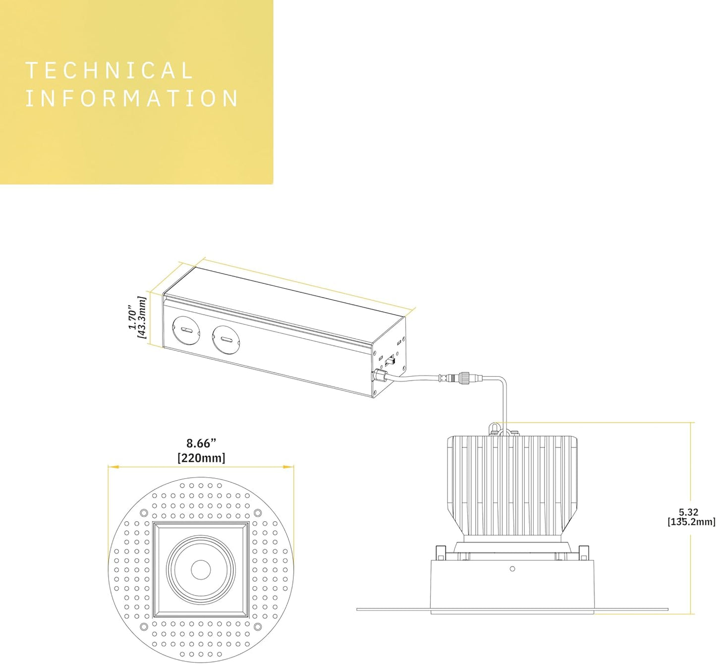 P-6608 4 Inch Trimless Gimbal Square, Black Finish 20 Watts, 1800 Lumens 5CCT Recessed Light