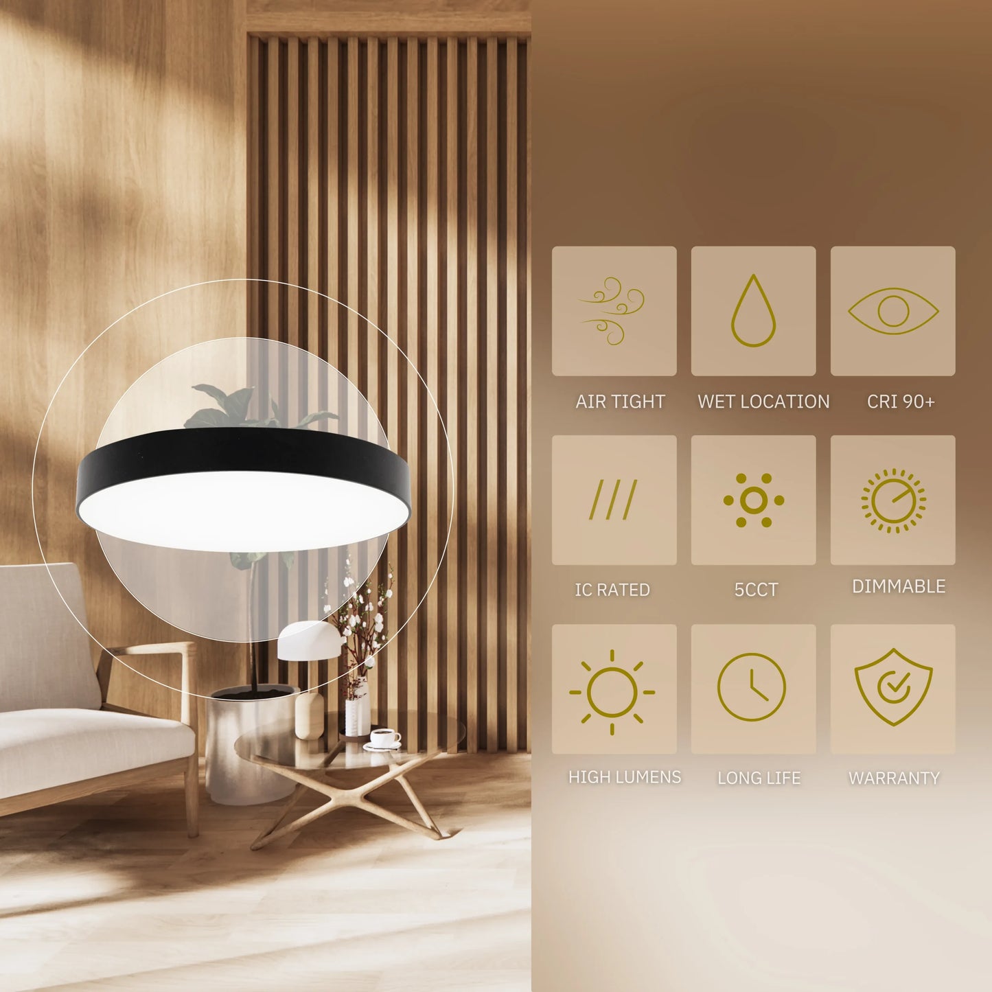 P-6325 7 Inch Edgeless Round Black 15W 1350 Lumens 5CCT Disk Light