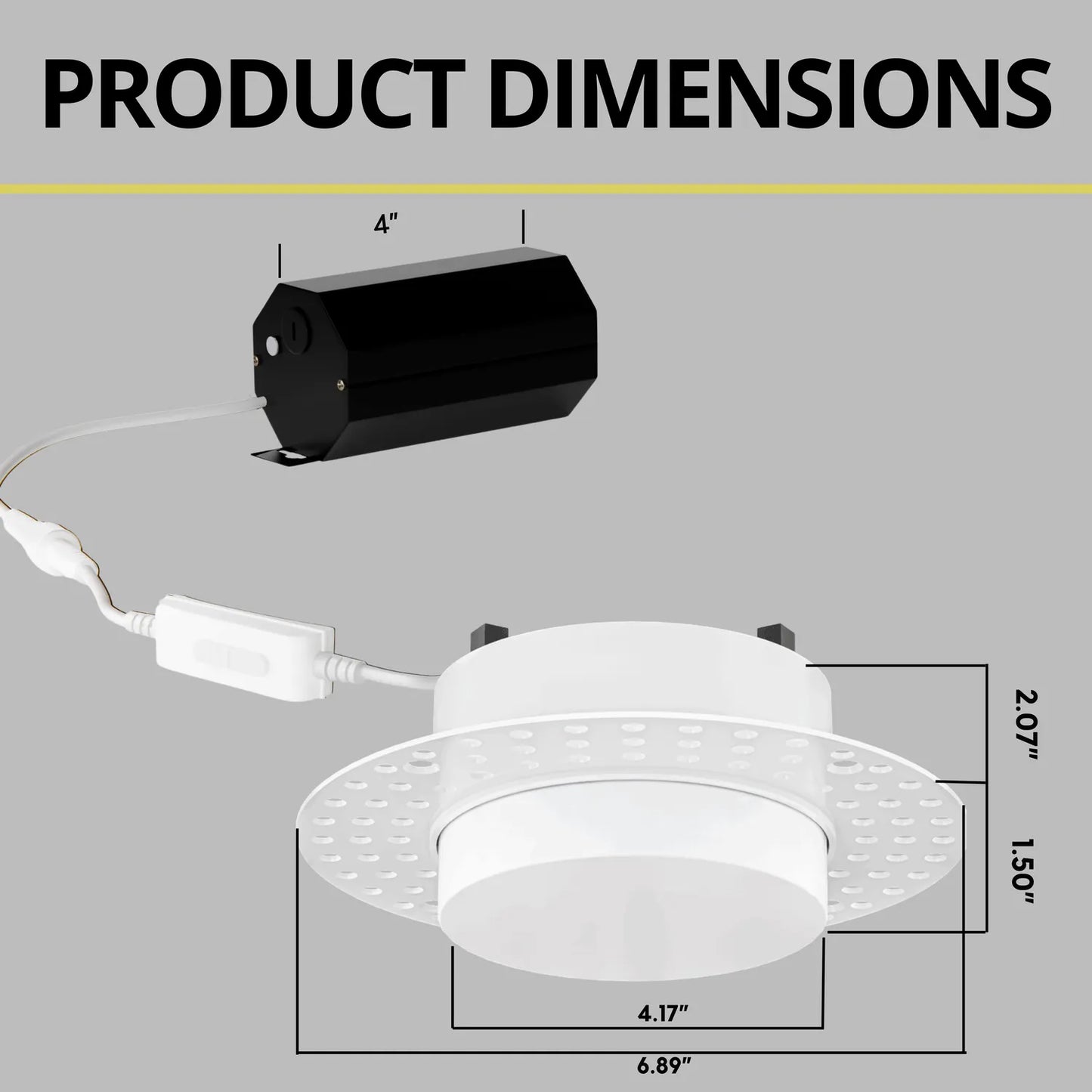 P-7365 4 Inch Trimless Round White Drop Lens, 15/20W, 1200/1700 Lumens, 5CCT Recessed Light