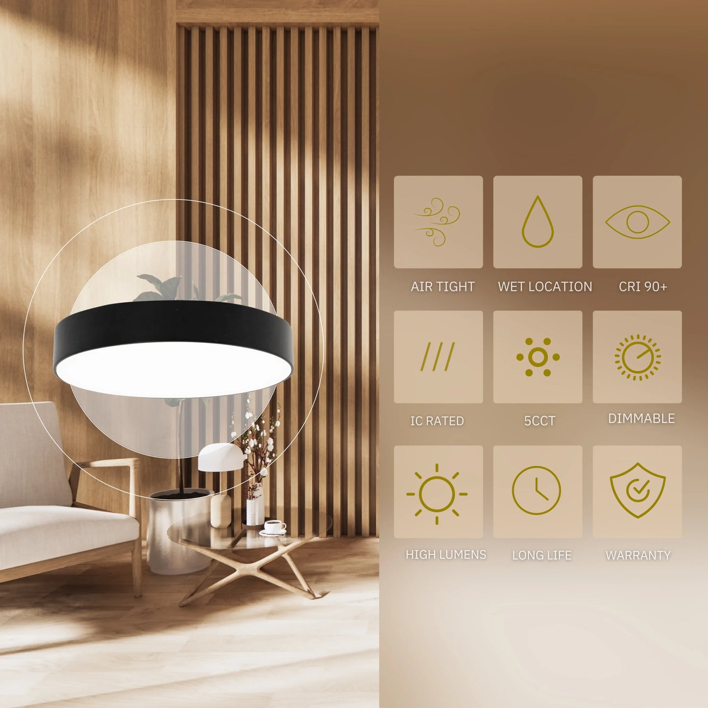P-6324 5 Inch Edgeless Round Black 12W 780 Lumens 5CCT Disk Light