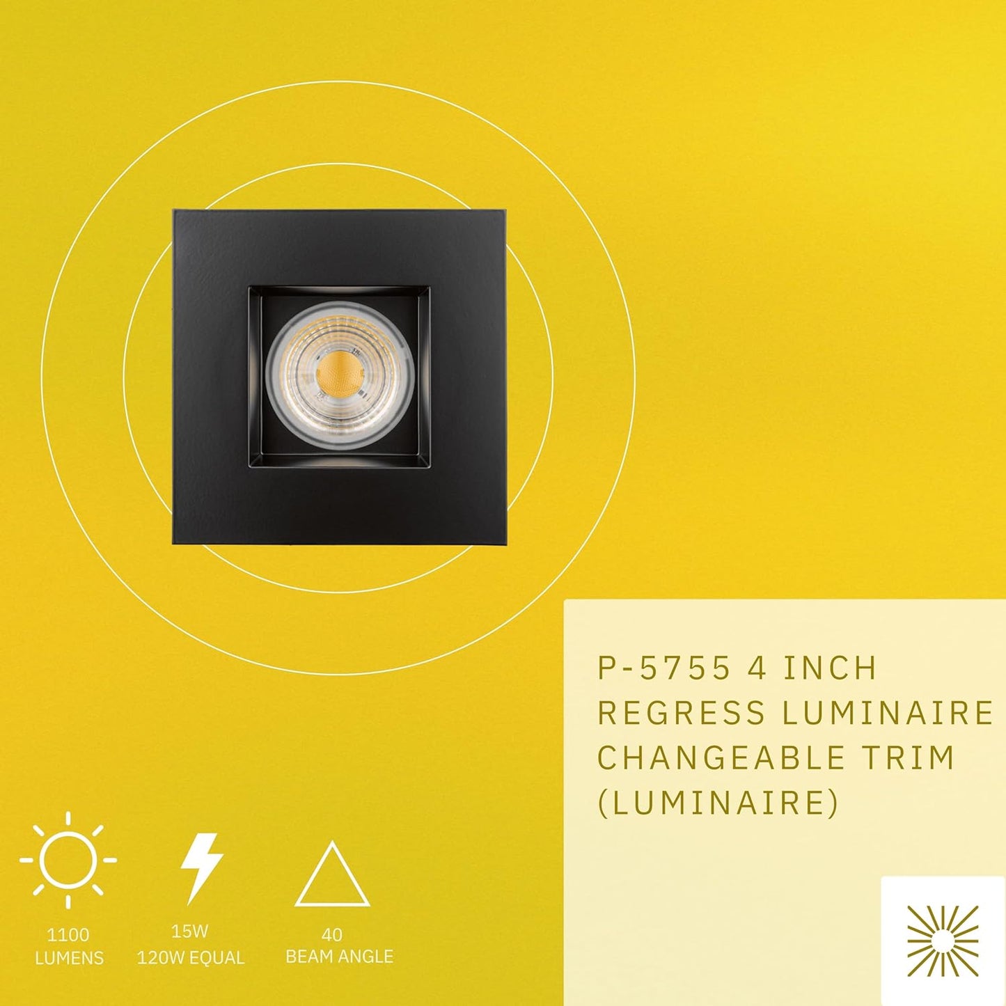 P-5755 4 Inch Square Black Smooth 15W 1100 Lumens Soft White 27k Recessed Light