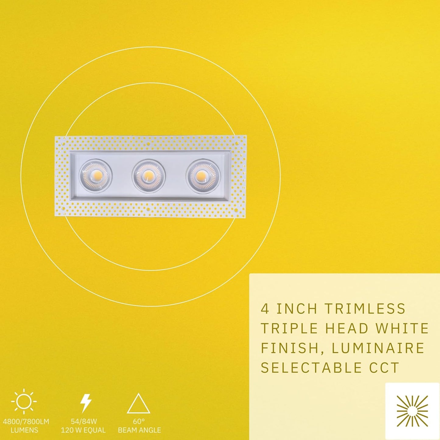 P-6606 4 Inch Trimless 3 Head Multiple Gimbal, White Finish 54 Watts, 4800 Lumens 5CCT Recessed Light