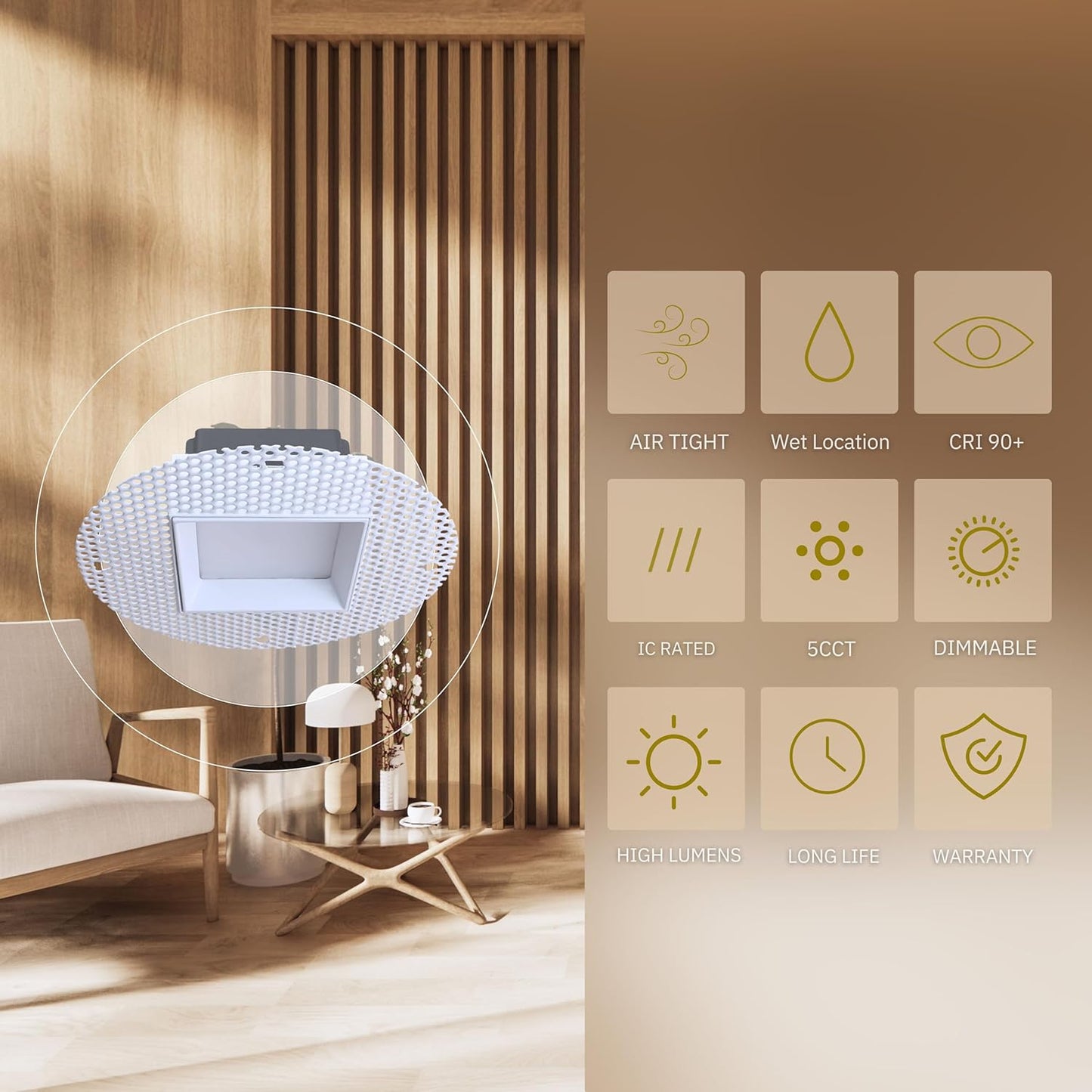 P-5992 4 Inch Trimless Square White 15W 1300 Lumens 5CCT Slim Light