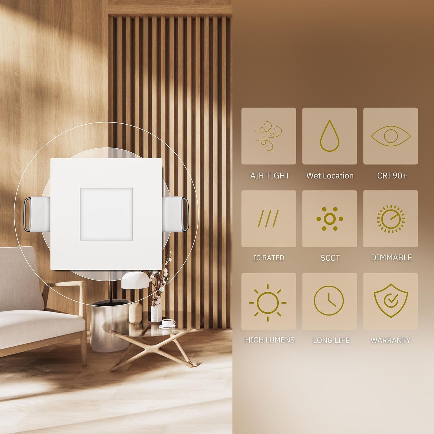 P-5937 2 Inch Square White 5W 300 Lumens 5CCT Slim Ultra-Thin Light