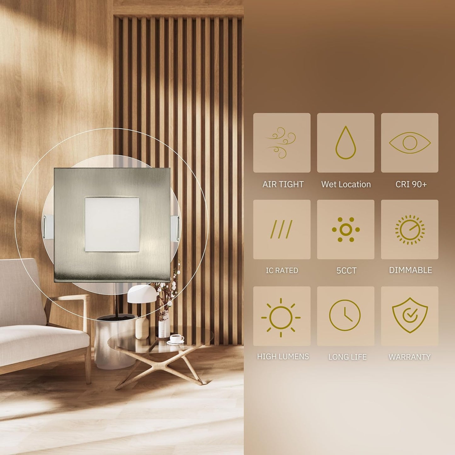 P-6219 4 Inch Square Brushed Nickel 12W 850 Lumens 5CCT Slim Light