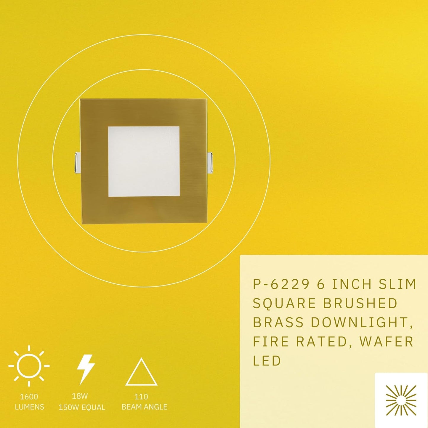 P-6229 6 Inch Square Brushed Brass 18W 1600 Lumens 5CCT Slim Light