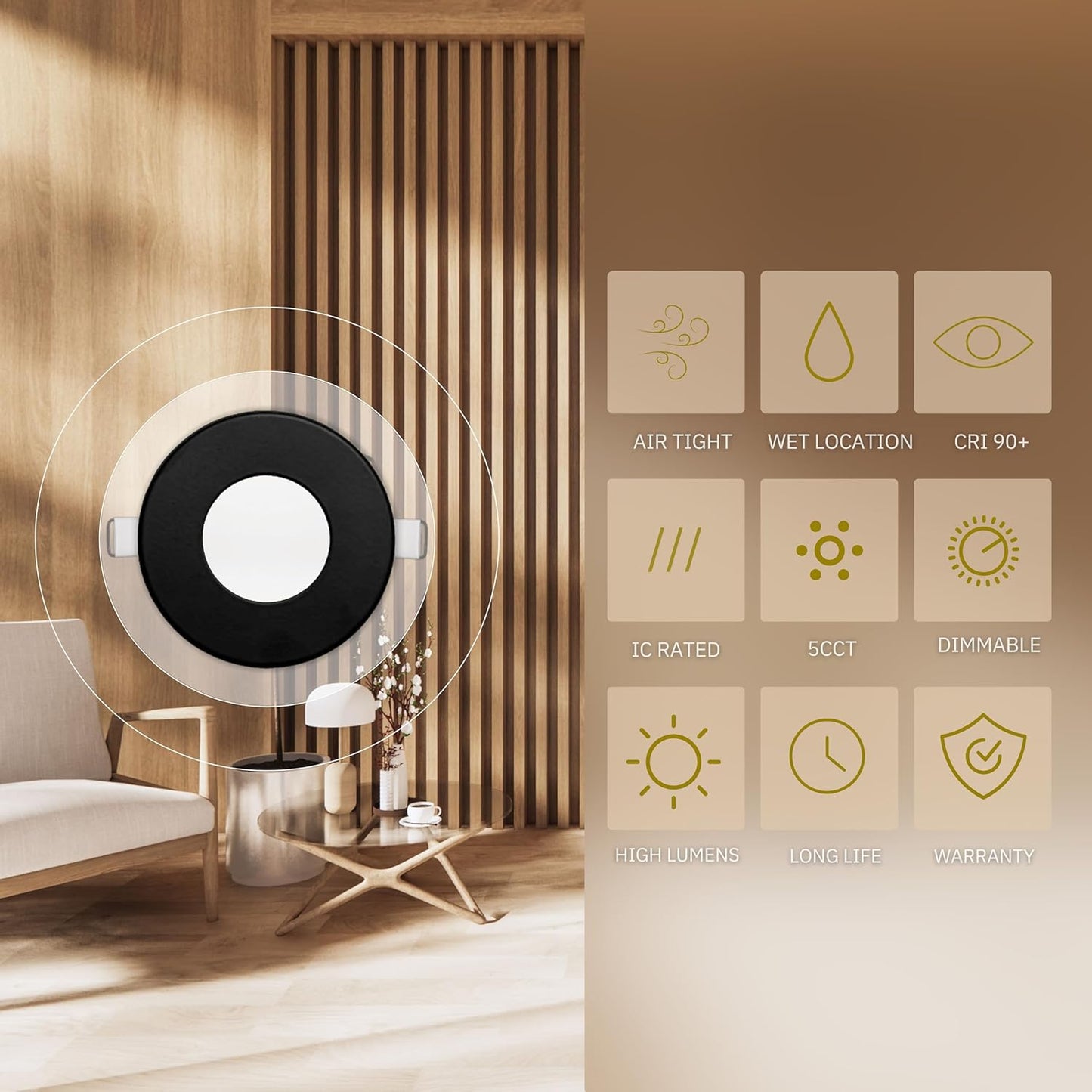 P-6618 2 Inch Slim Ultra-Thin Round, Black Finish 5 Watts, 300 Lumens 5CCT Recessed Light