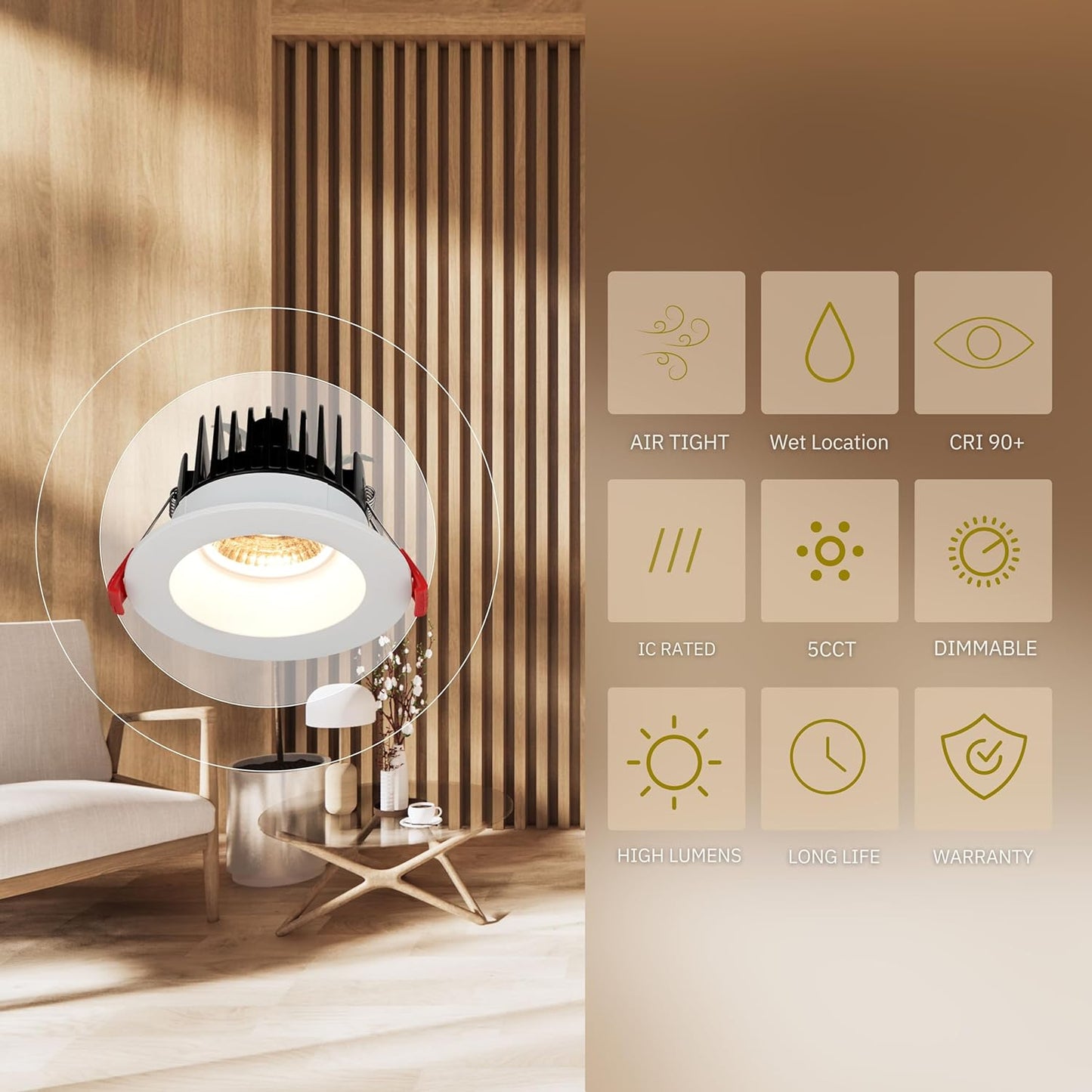 P-5066 4 Inch Baffle Round White 15W 1100 Lumens 5CCT Recessed Light