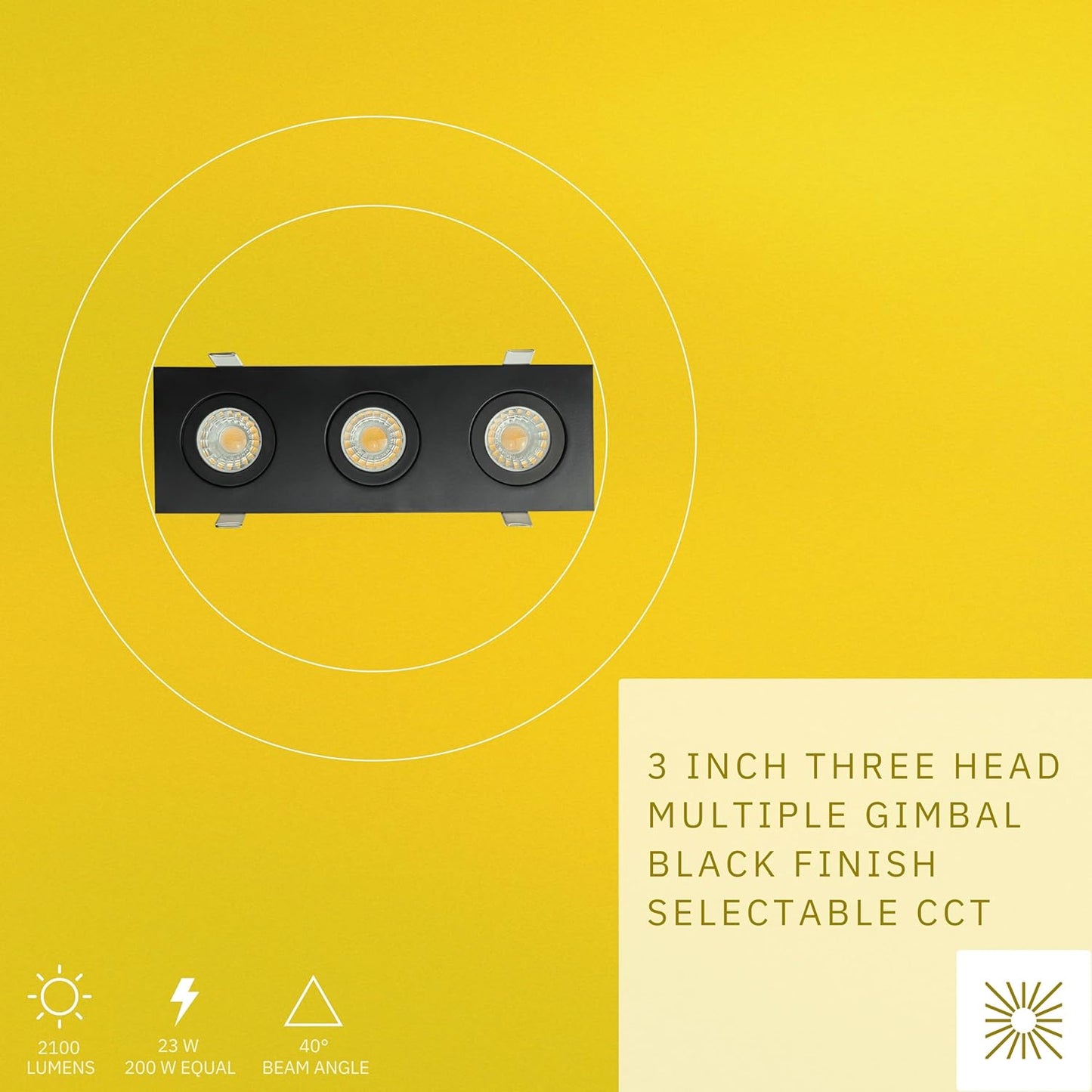 P-6547 3 Inch 3 Head Multiple Gimbal, Black Finish 23 Watts, 2100 Lumens 5CCT Recessed Light