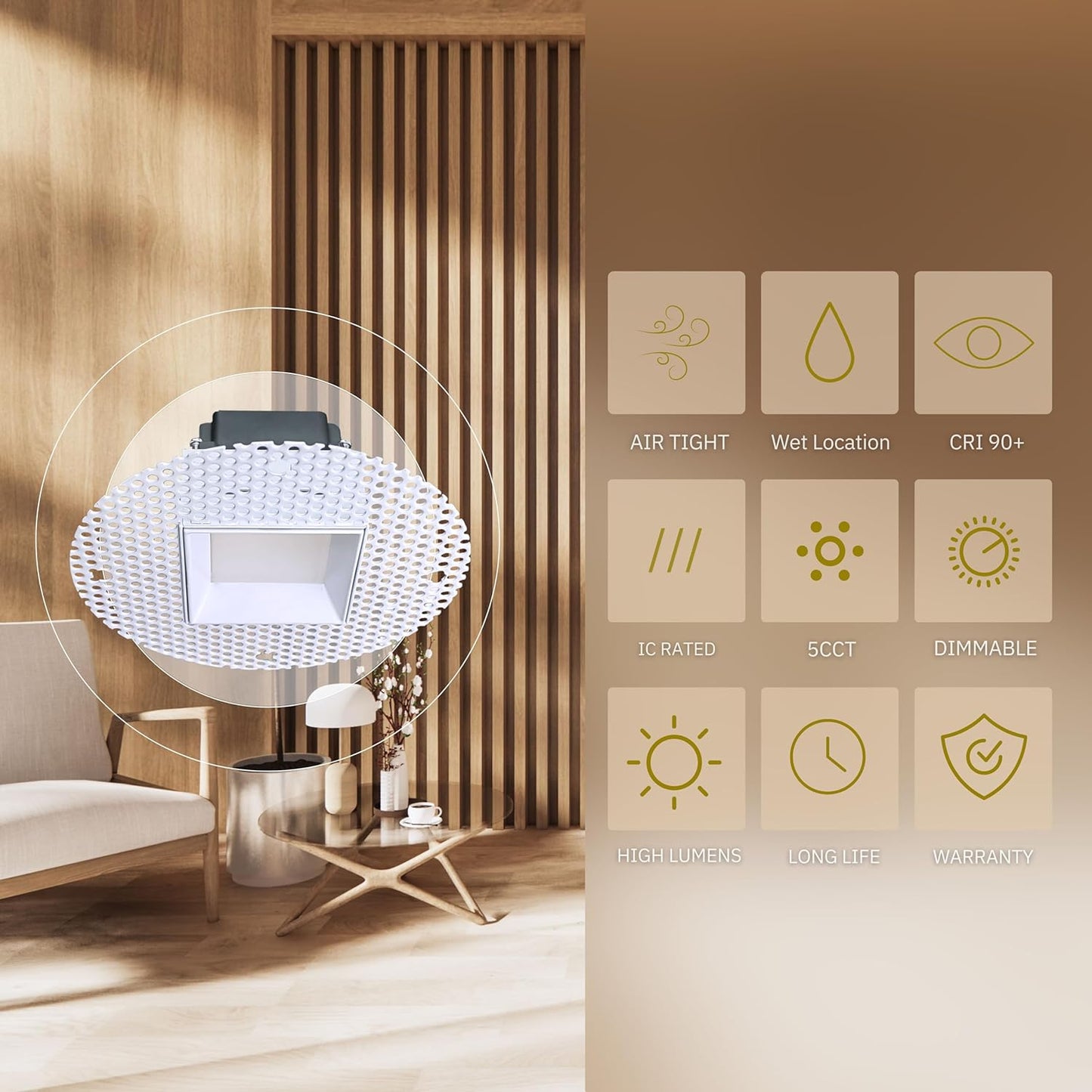 P-5990 3 Inch Trimless Square White 10W 750 Lumens 5CCT Slim Light