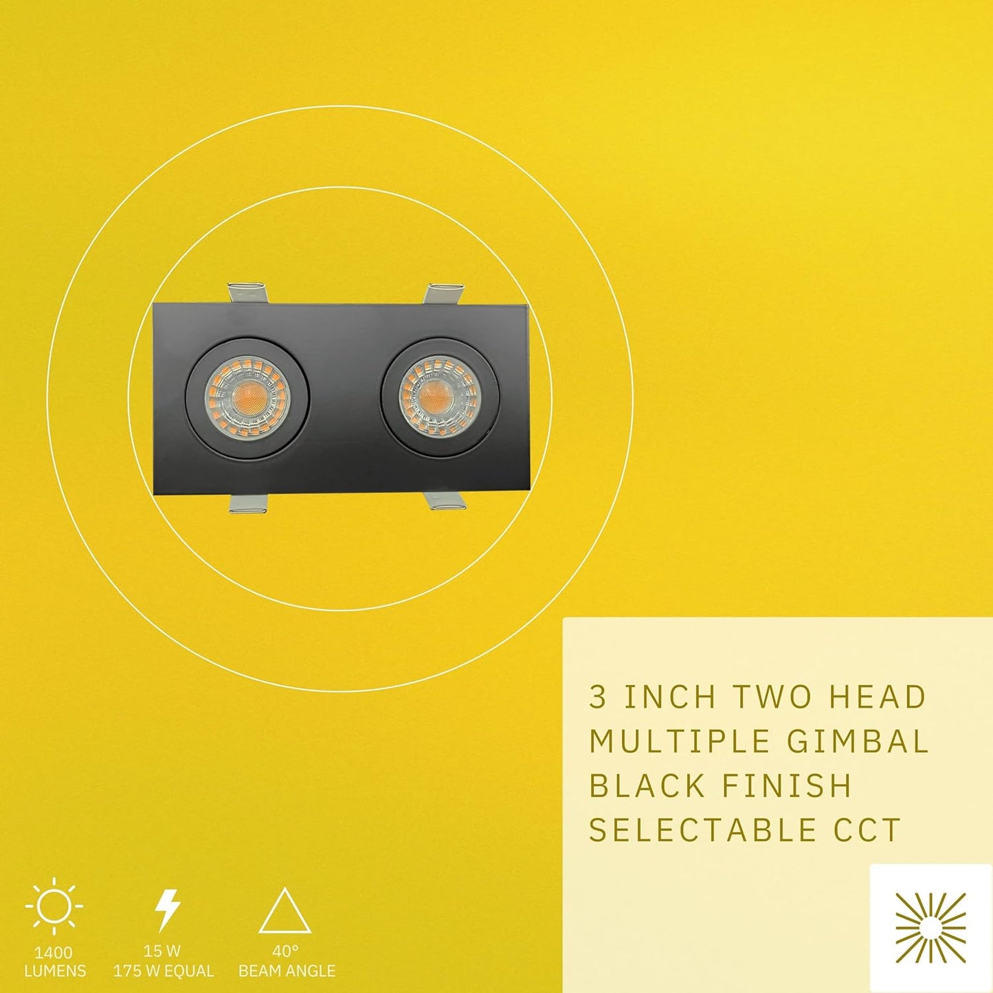 P-6546 3 Inch 2 Head Multiple Gimbal, Black Finish 15 Watts, 1400 Lumens 5CCT Recessed Light