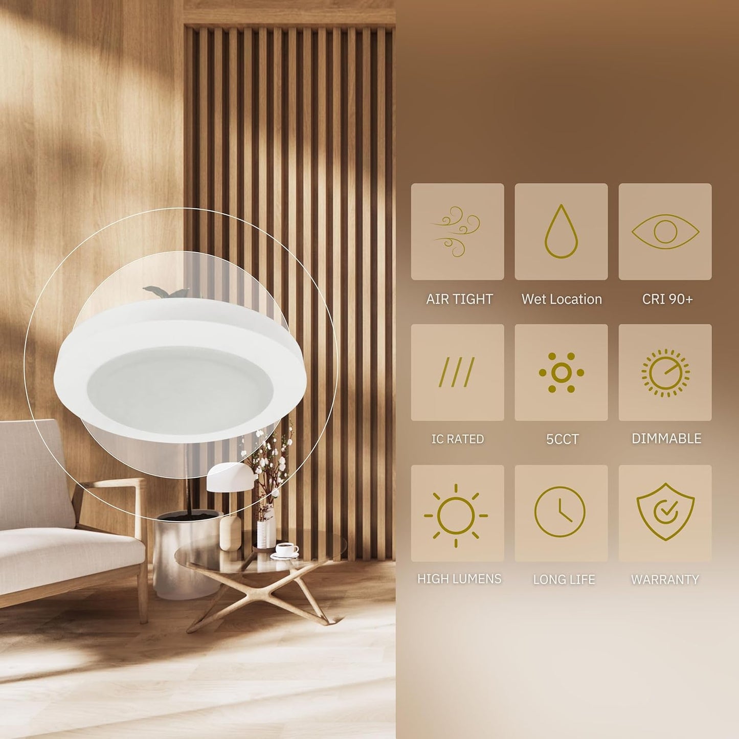 P-6097 4 Inch Round White 12W 725 Lumens 5CCT Surface Mount Disk Light