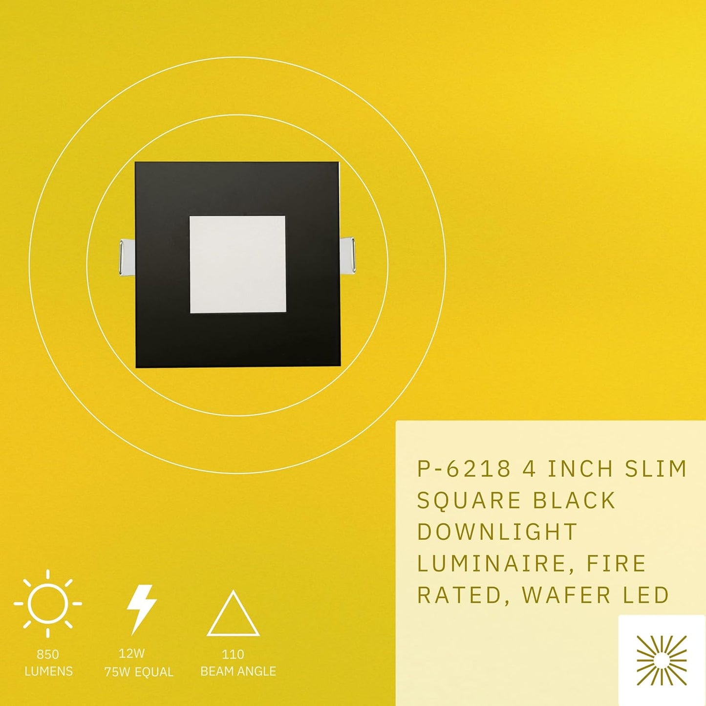P-6218 4 Inch Square Black 12W 850 Lumens 5CCT Slim Light