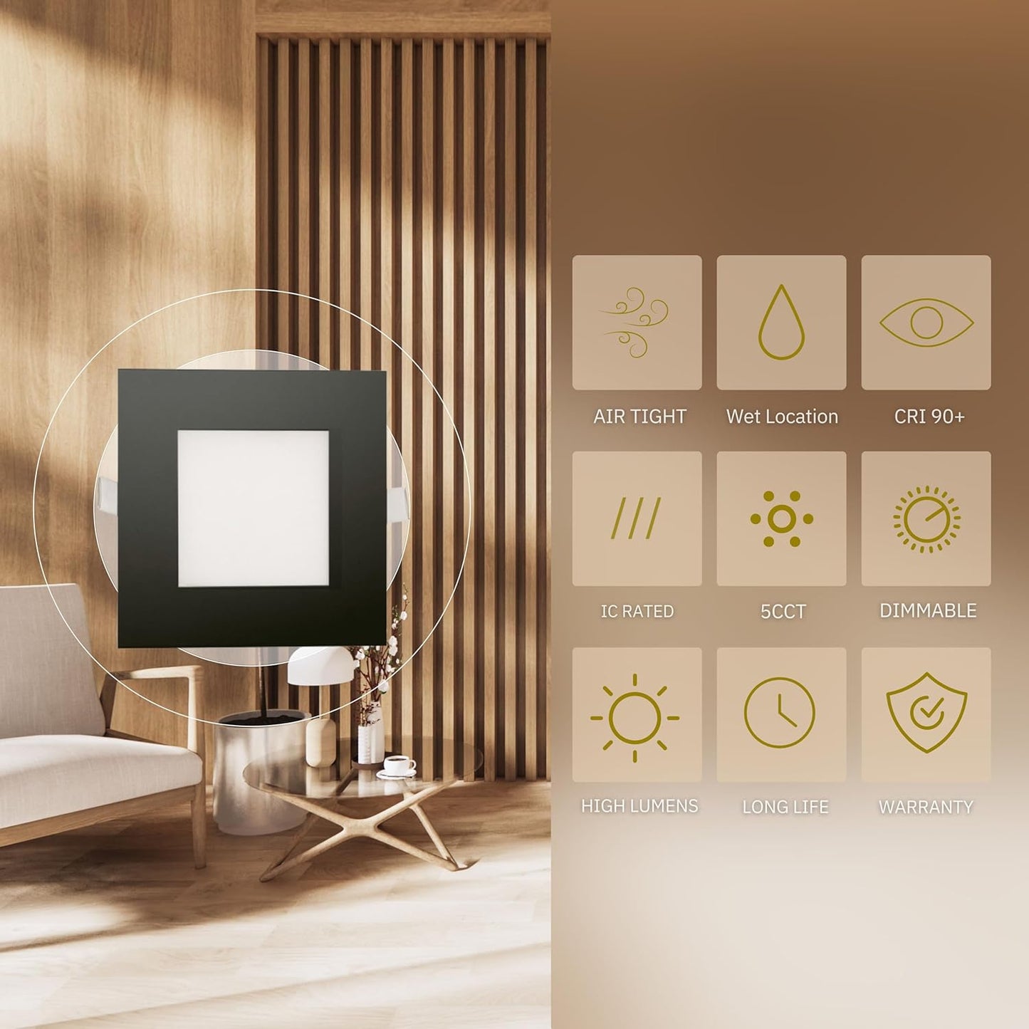 P-5885 5 Inch Square Black 15W 1100 Lumens 5CCT Slim Ultra-Thin Light