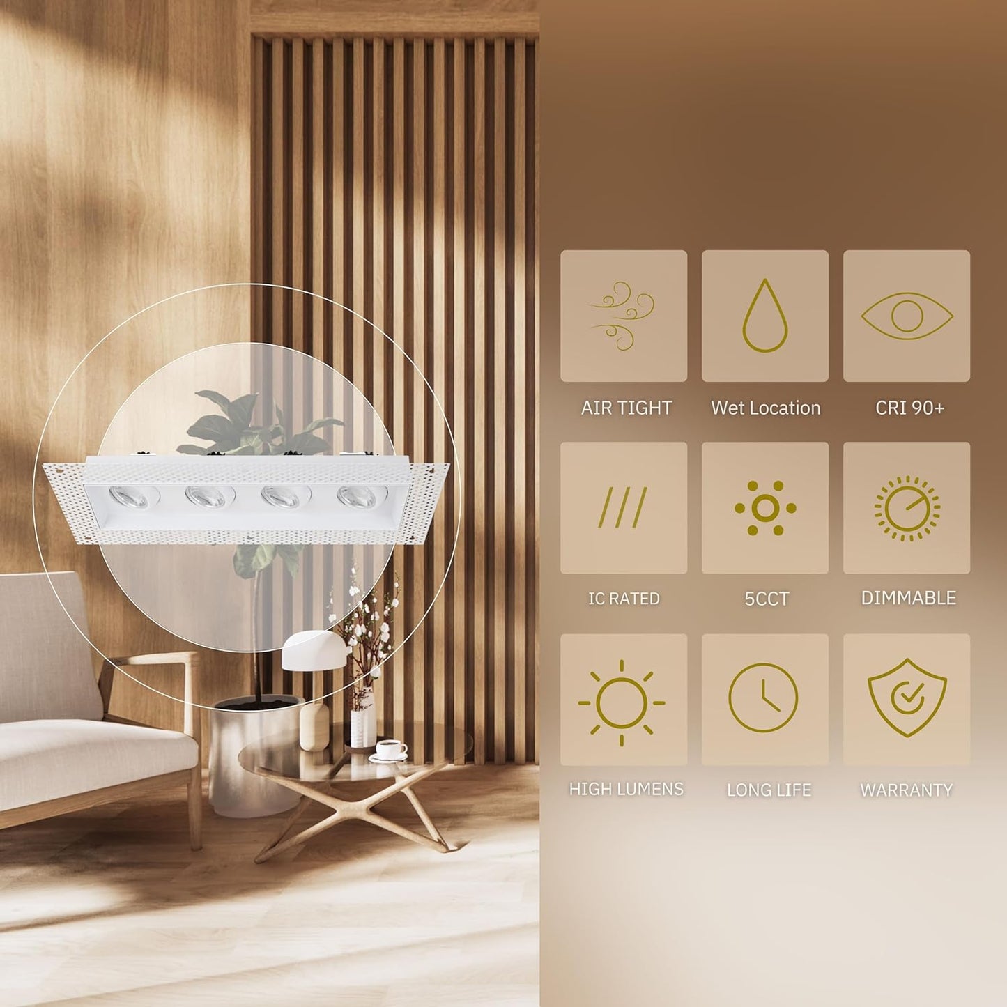 P-6167 3 Inch Trimless 4 Head White 30W 2800 Lumens 5CCT Gimbal Light