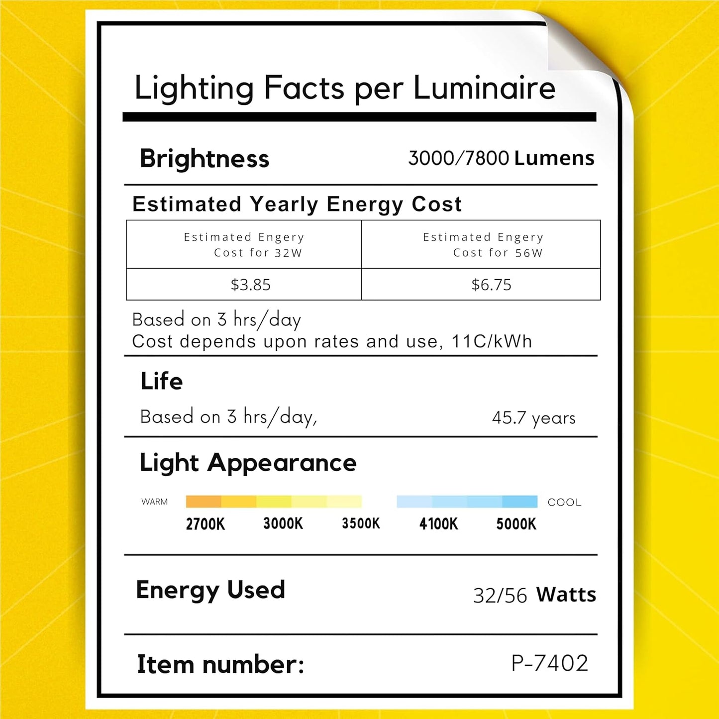 P-7402 2 inch Trimless 4 Head Square White HO, 32/56W, 3000/4800 Lumens, 5CCT Recessed Light