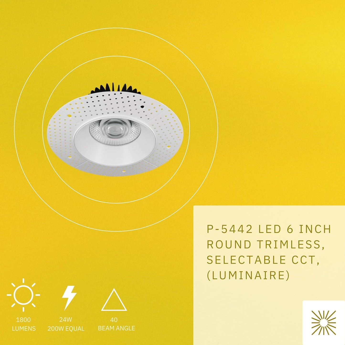 P-5442 6 Inch Trimless Round White 24W 1800 Lumens 5CCT Recessed Light