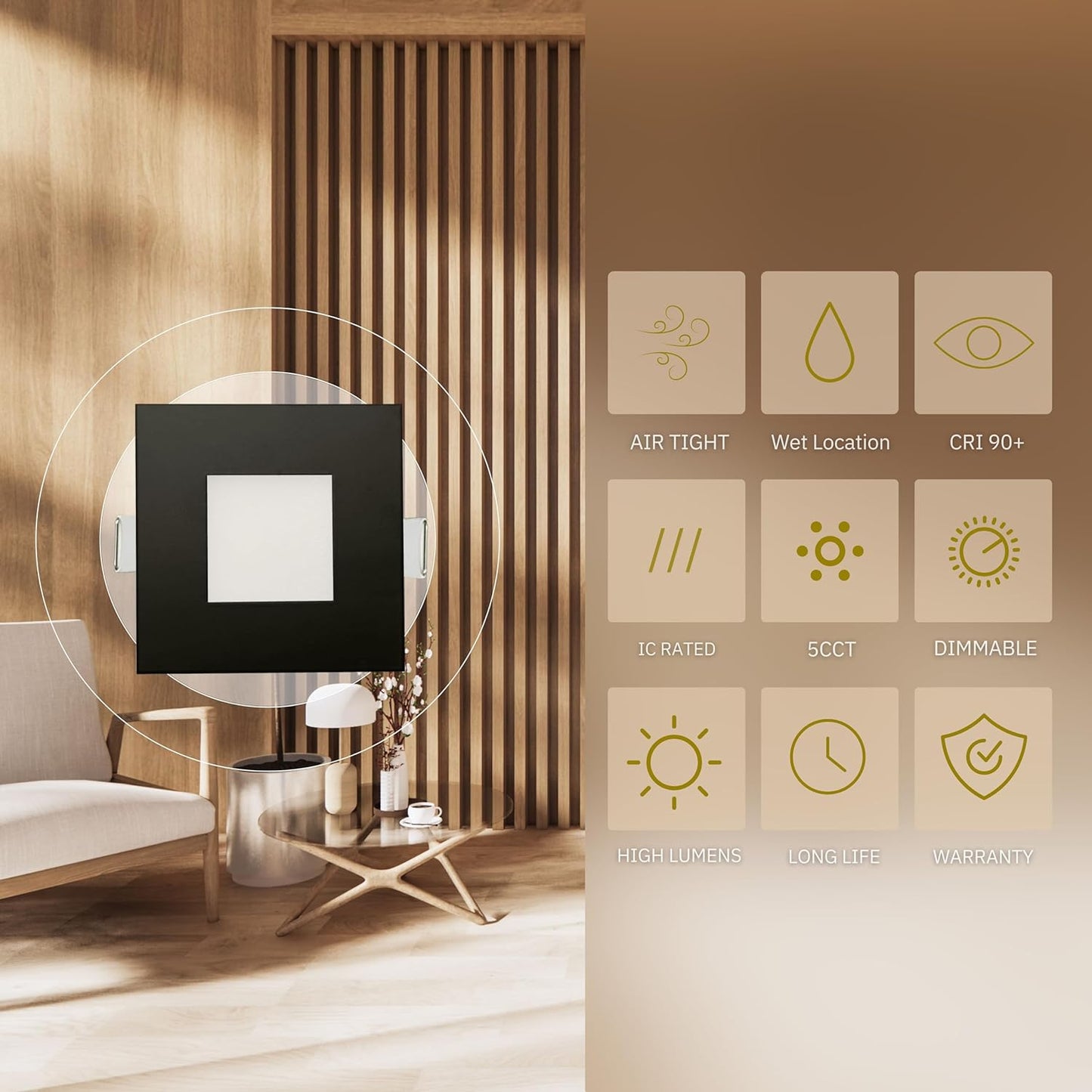 P-6214 3 Inch Square Black 8W 550 Lumens 5CCT Slim Light
