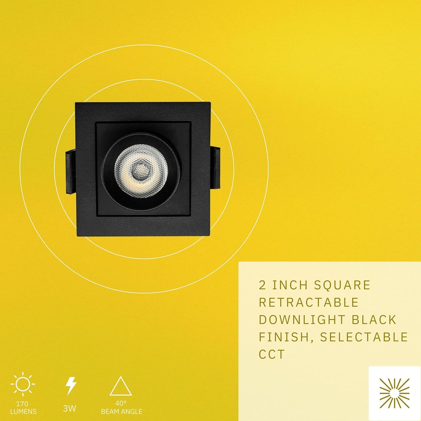 P-6636 2 Inch Retractable Square, Black Finish 3 Watts, 170 Lumens 5CCT Recessed Light