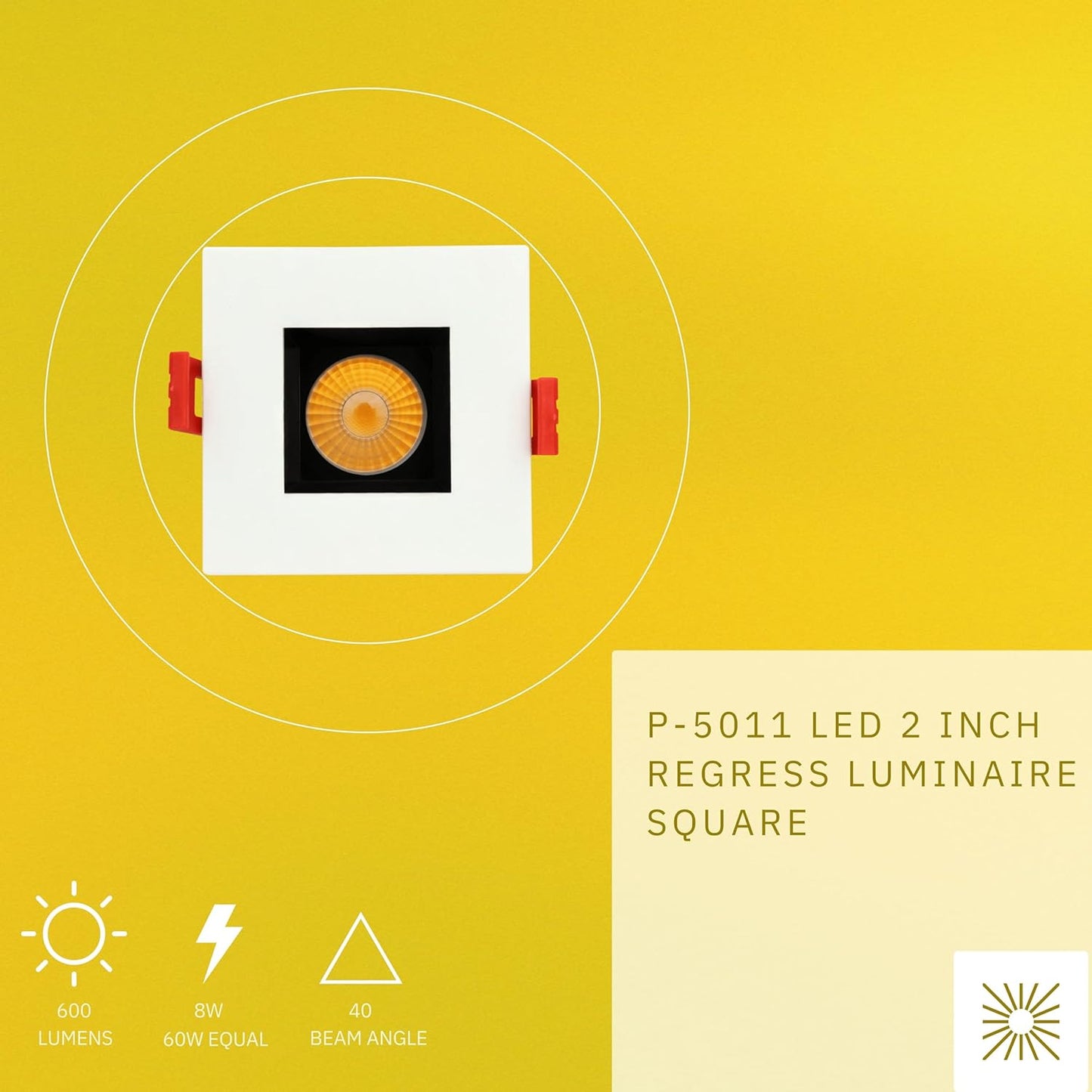 P-5011 2 Inch Square 2-Tone 8W 600 Lumens Warm White 3K Recessed Light