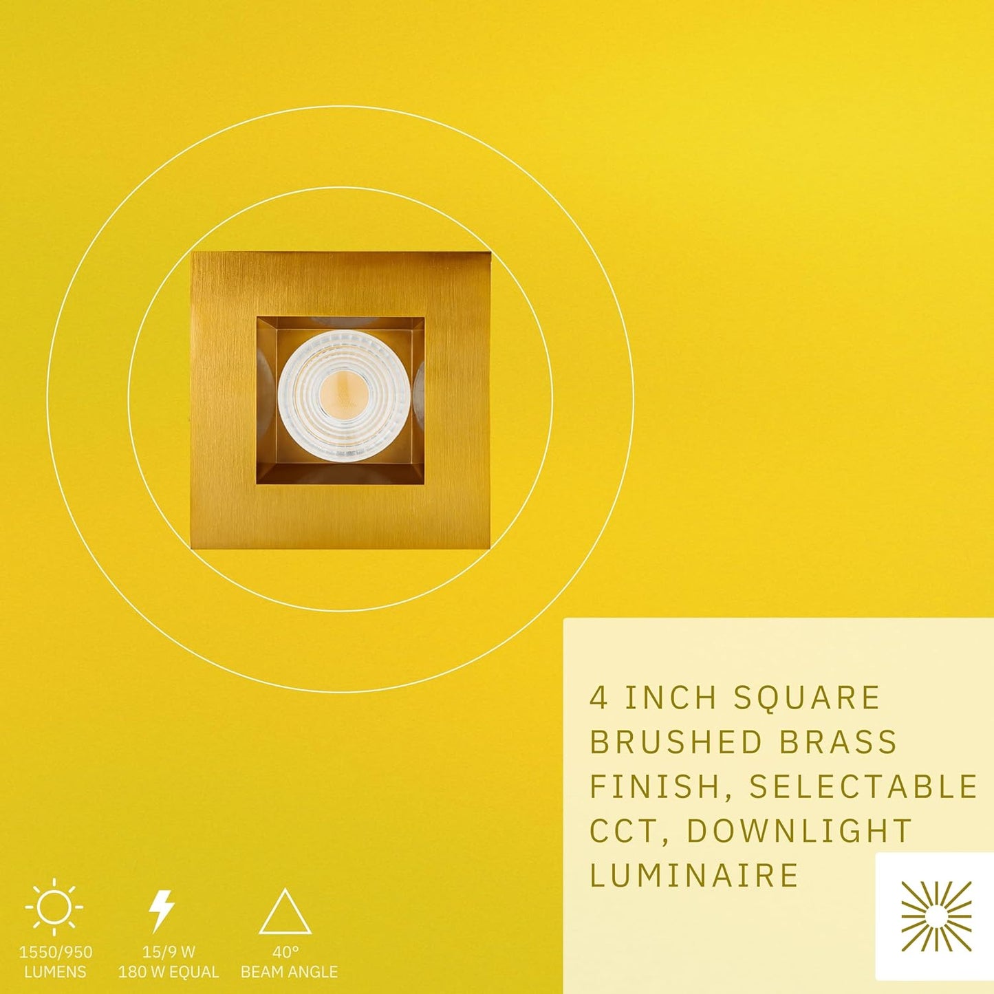 P-6458 4 Inch Square, Brushed Brass Finish 15 Watts, 1550 Lumens 5CCT Recessed Light