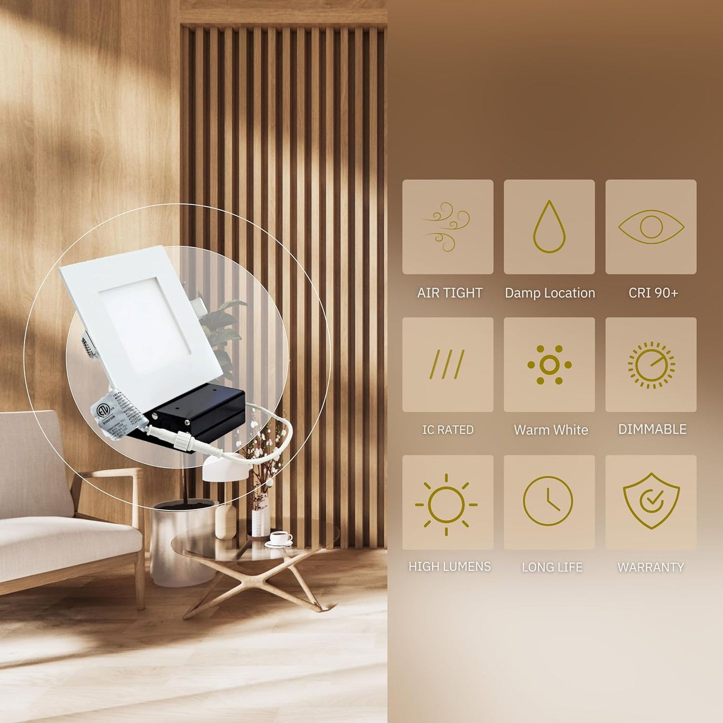 P-5846 6 Inch Square White 15W 1100 Lumens Warm White 3000k Slim Light