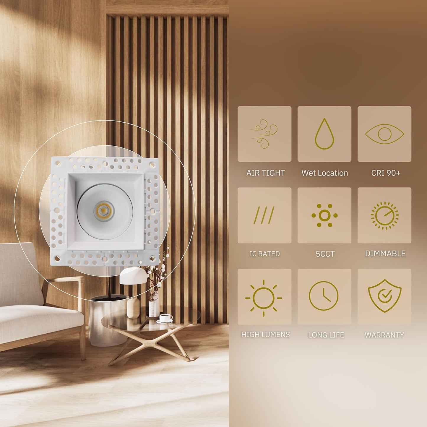 P-6078 1.5 Inch Trimless Square White 7W 500 Lumens 5CCT Recessed Light