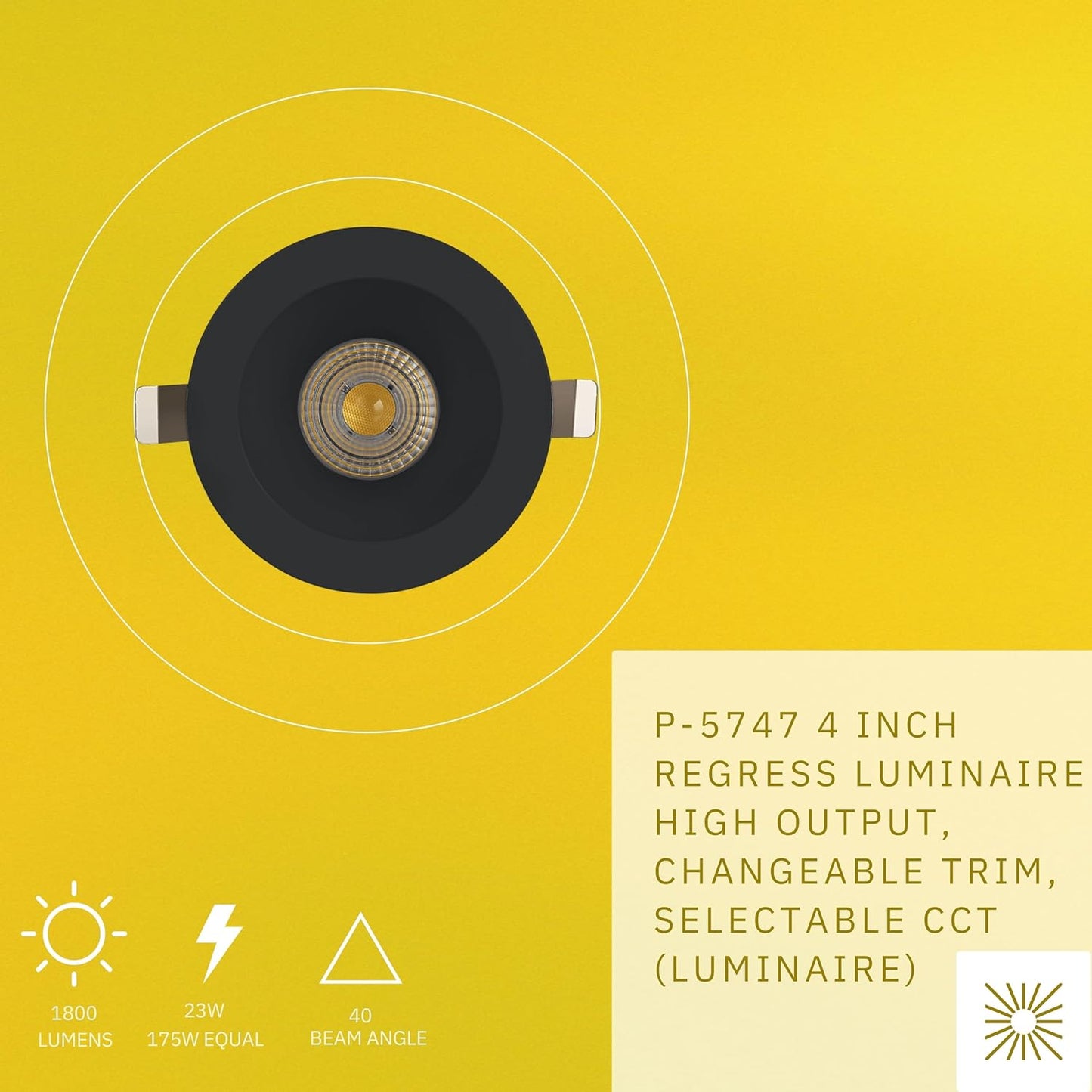 P-5747 4 Inch Round Deep Black Smooth 23W 1800 Lumens 5CCT Recessed Light