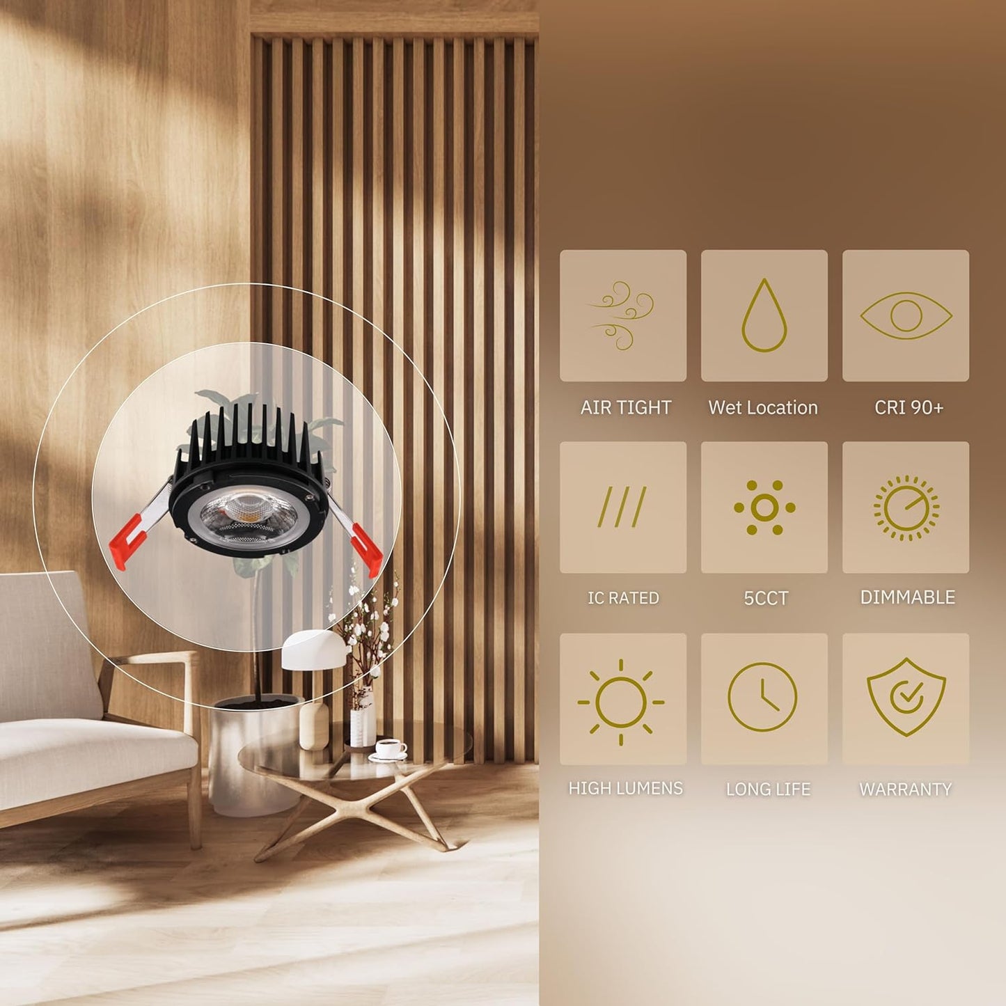 P-5070 4 Inch Square White Smooth 15W 1100 Lumens 5CCT Recessed Light