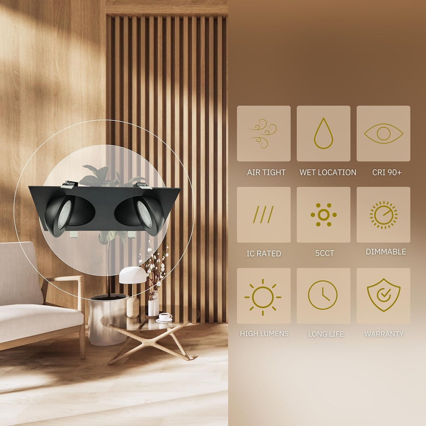 P-6534 4 Inch 2 Head Multiple Gimbal, Black Finish 26 Watts, 2400 Lumens 5CCT Recessed Light