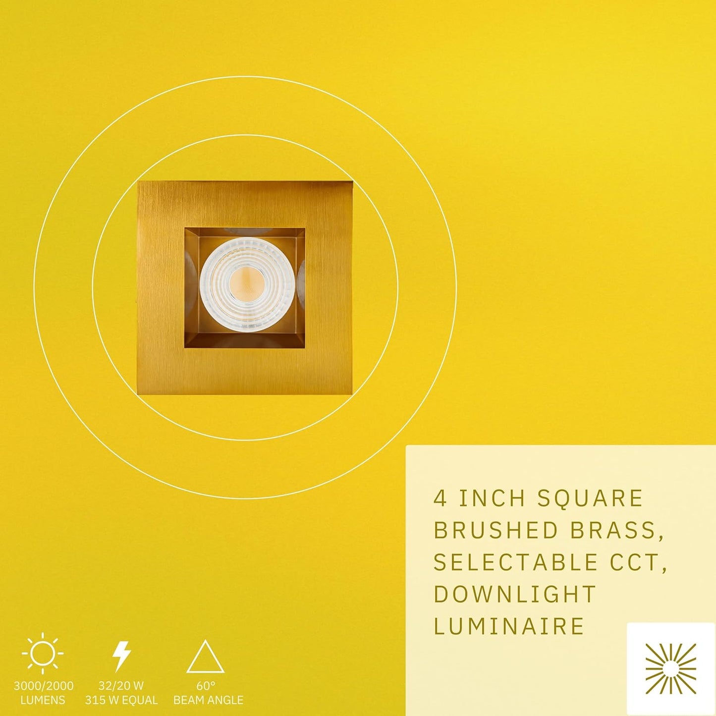 P-6485 4 Inch Square, Brushed Brass Finish 32 Watts, 3000 Lumens 5CCT Recessed Light