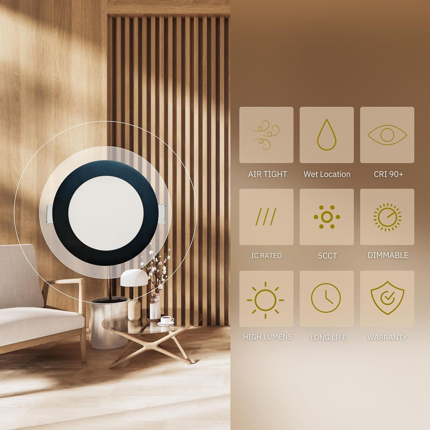 P-6210 6 Inch Round Black 18W 1600 Lumens 5CCT Slim Light