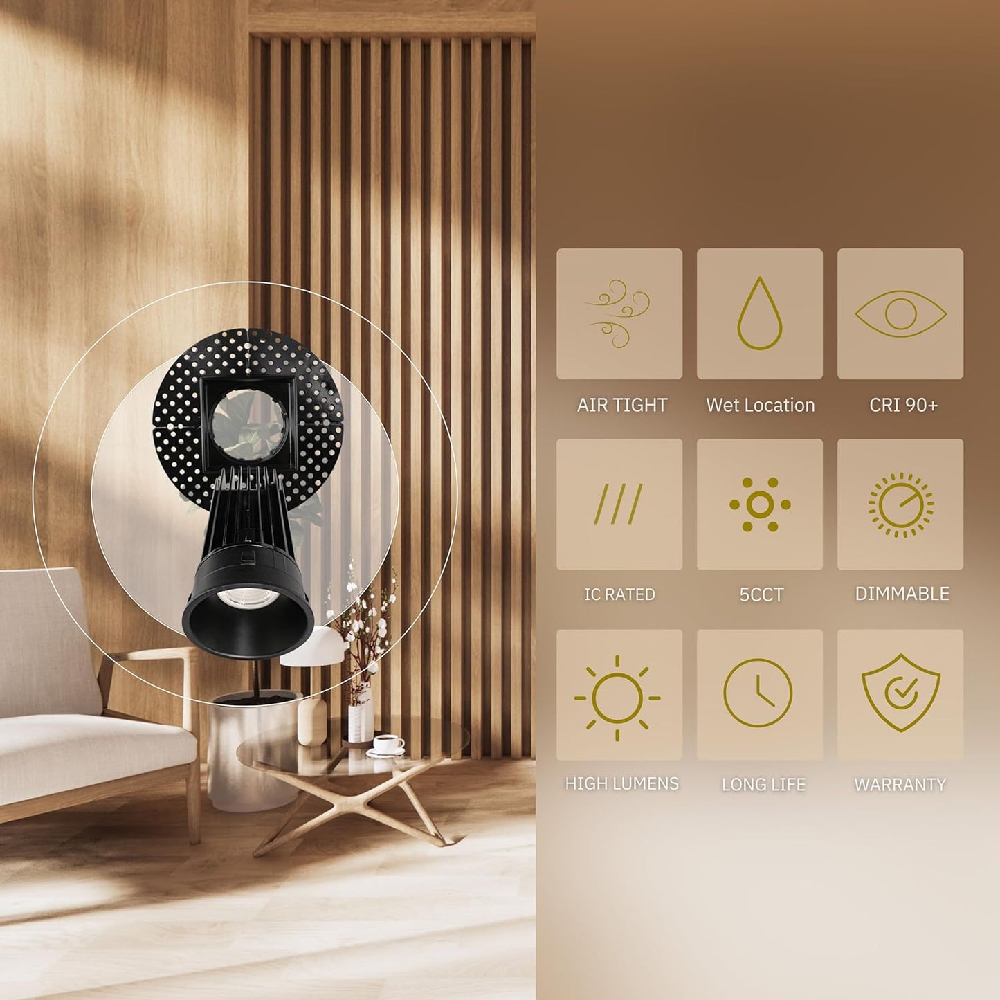 P-5455 2 Inch Trimless Square Black 8W 600 Lumens 5CCT Recessed Light