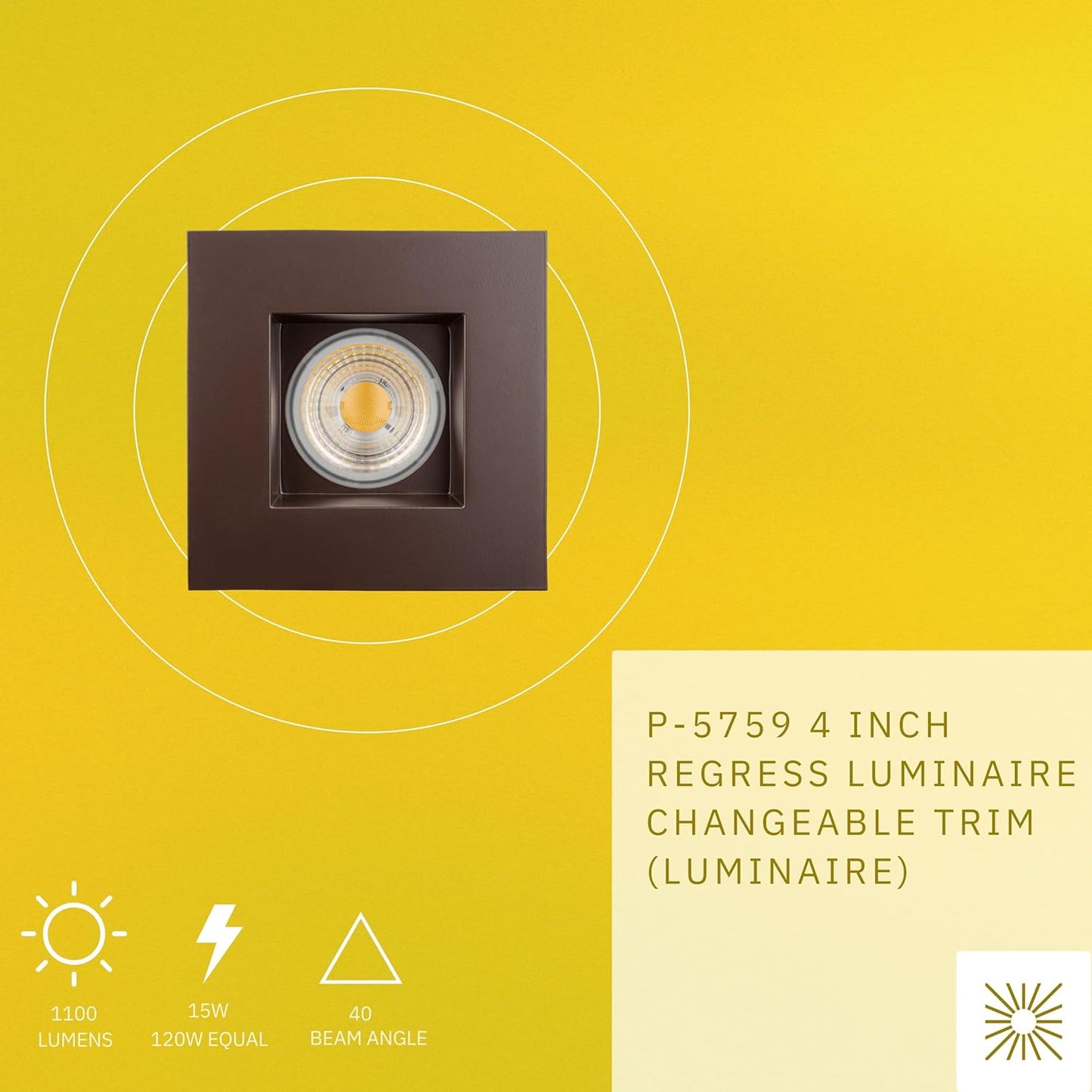 P-5759 4 Inch Square Bronze Smooth 15W 1100 Lumens Soft White 27k Recessed Light