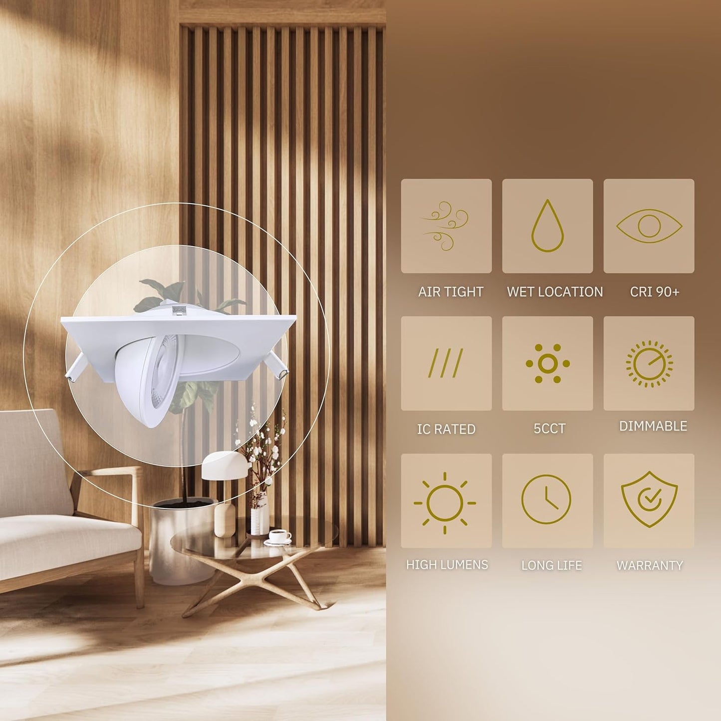 P-6551 3.5 Inch Gimbal Square, White Finish 10 Watts, 850 Lumens 5CCT Recessed Light