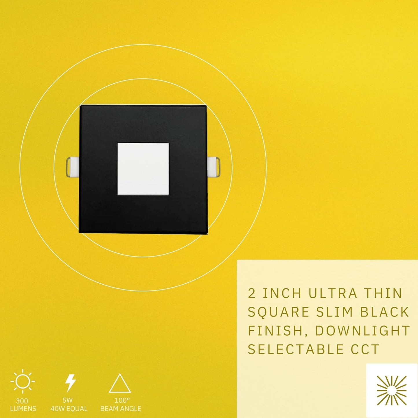 P-6622 2 Inch Slim Ultra-Thin Square, Black Finish 5 Watts, 300 Lumens 5CCT Recessed Light